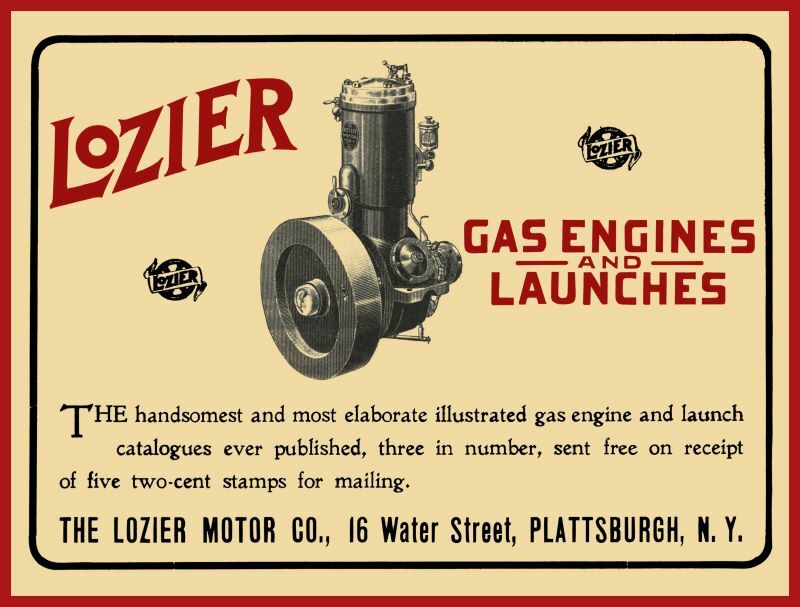 1901 Lozier Motor Co. NEW Metal Sign: Gas Engines & Launches – Plattsburgh, NY