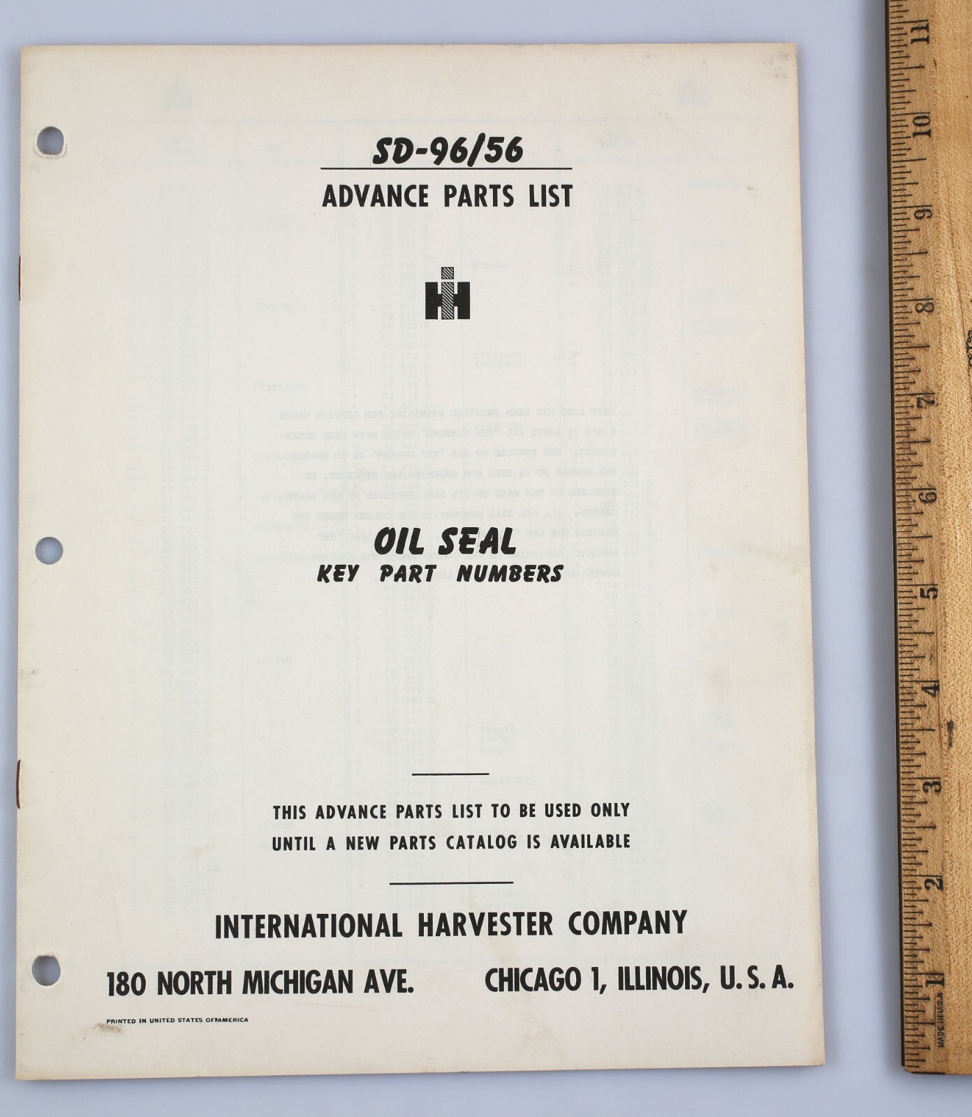 Vintage 1956 International Harvester SD-96/56 Advance Parts List 8 Pages