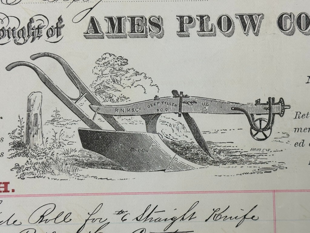 1881 AMES PLOW Company BOSTON Receipt Antique FARM Advertising