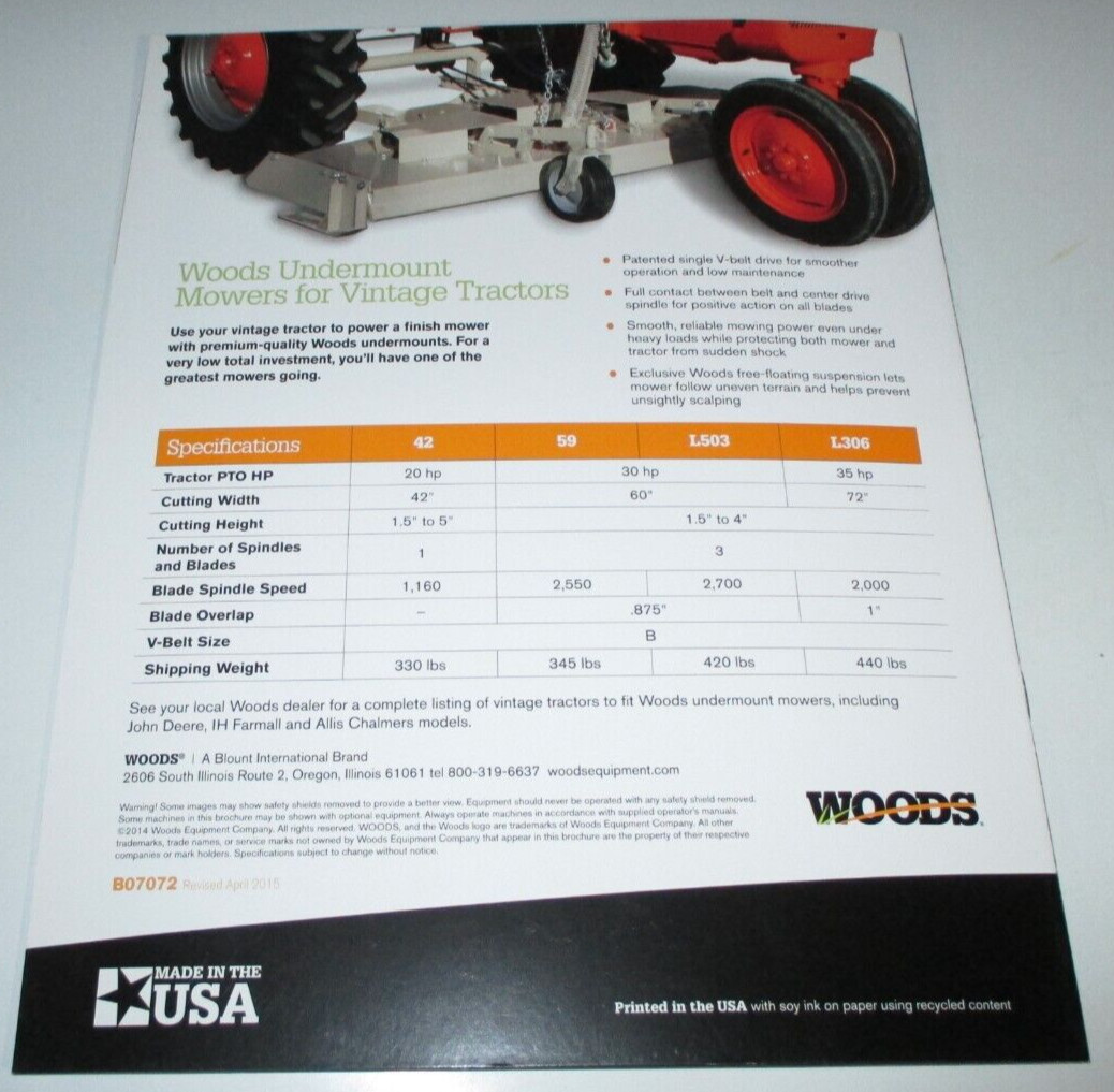 Woods Finish Mowers & Belly Mowers Sales Brochure Models RDC54 thru TBW204 2015