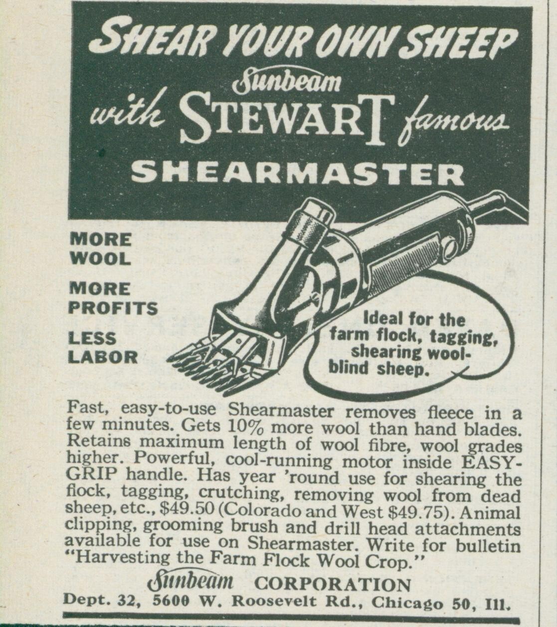 1955 Sunbeam Stewart Shearmaster Shear Own Sheep More Wool Vintage Print Ad FJ1