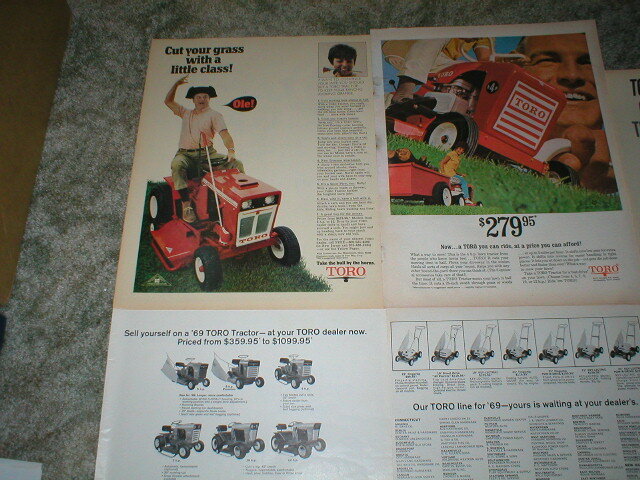 Vintage TORO Garden / Lawn Tractor Ads: Lot of 6, 1960 – 1970