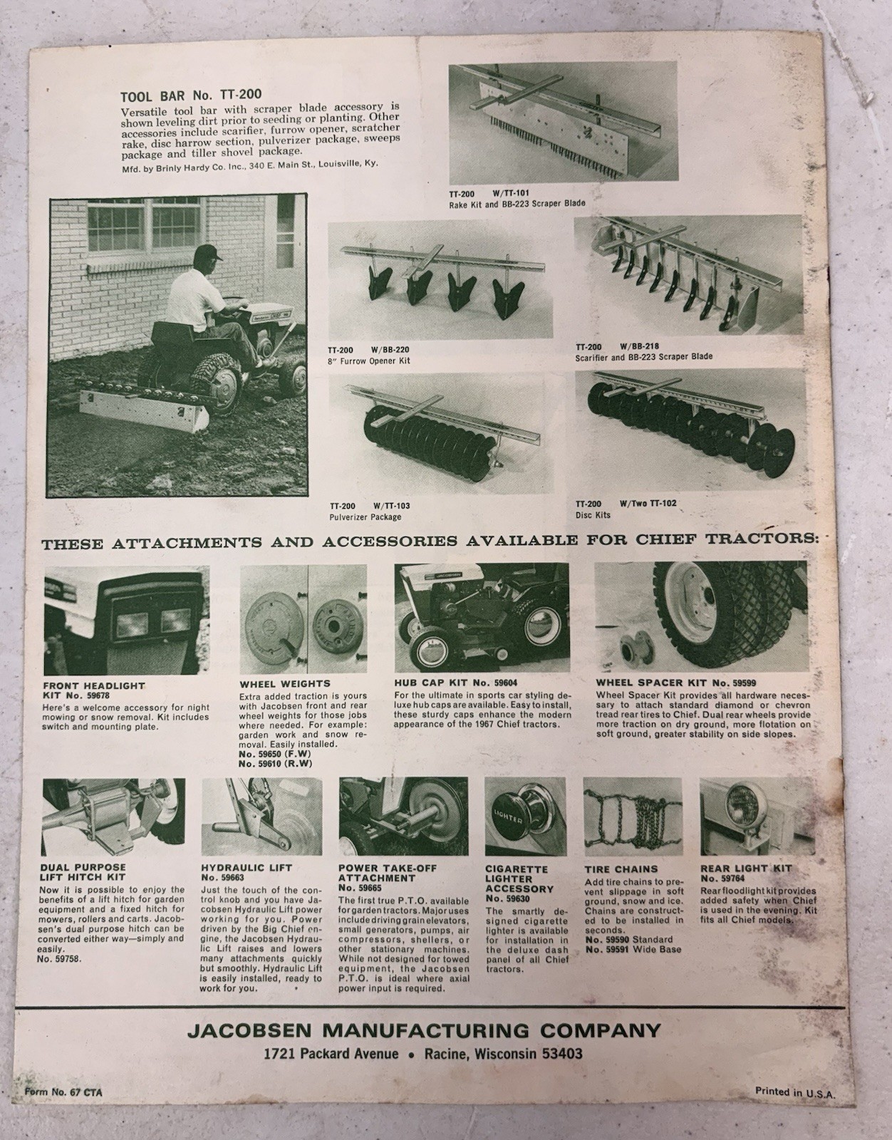 Vintage 1966 Jacobsen Chief Tractor Attachments Advertising Brochure, Catalog