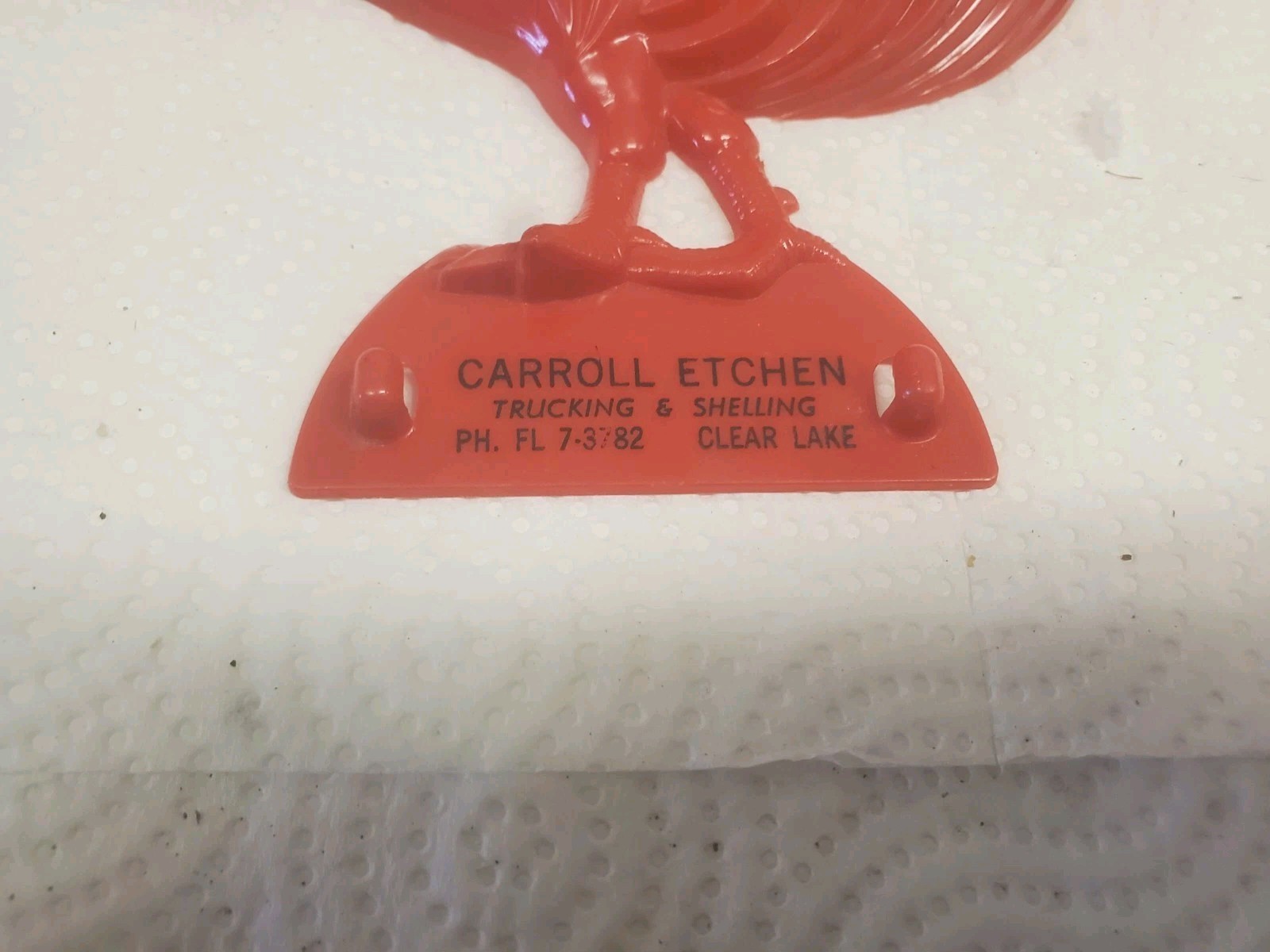 8&Prime; Red Plastic Rooster Spoon Holder Carroll Etchen Trucking Clear Lake Iowa