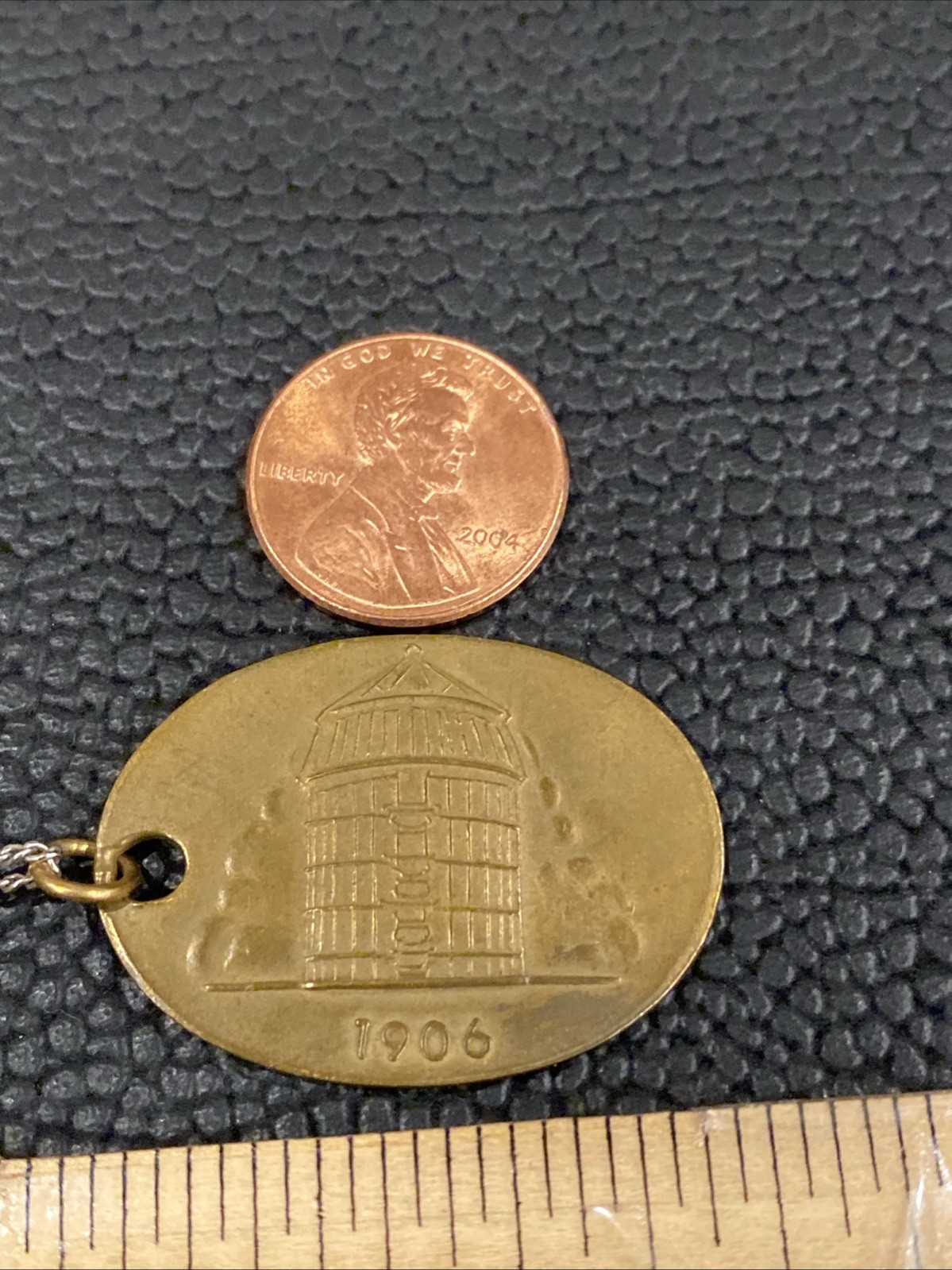 1906 ANTIQUE UNADILLA SILOS NY FARM ADVERTISING PENDANT KEYCHAIN CHARM FOB TAG