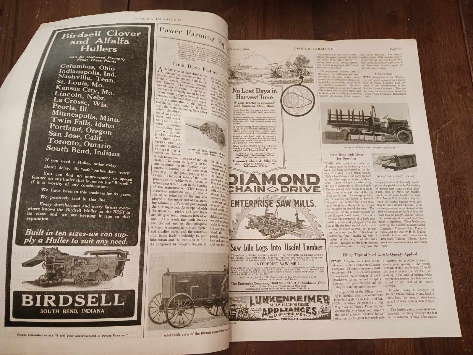 Vintage Magazine Power Farming September 1919 Holt Caterpillar Ads Photos