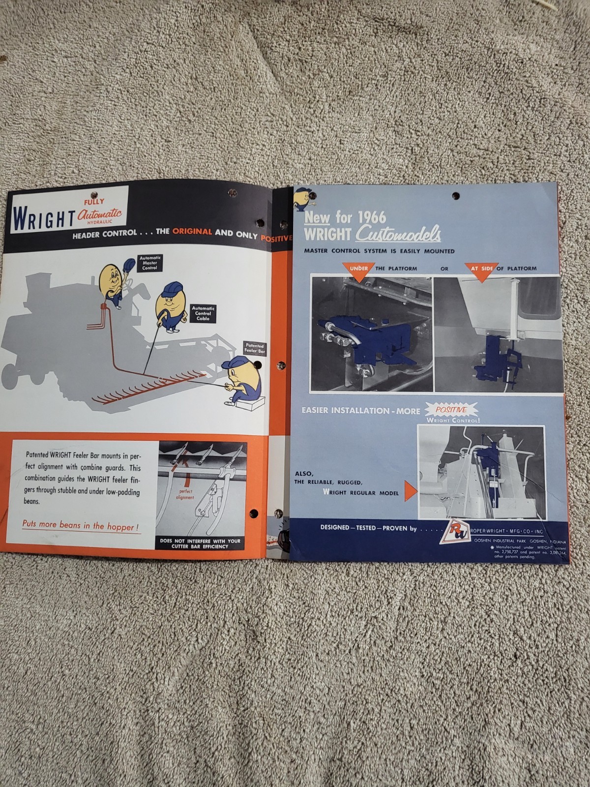 Vintage 1966 Brochure ROPER-WRIGHT HYDRAULIC Combine HEADER CONTROL FARM AG