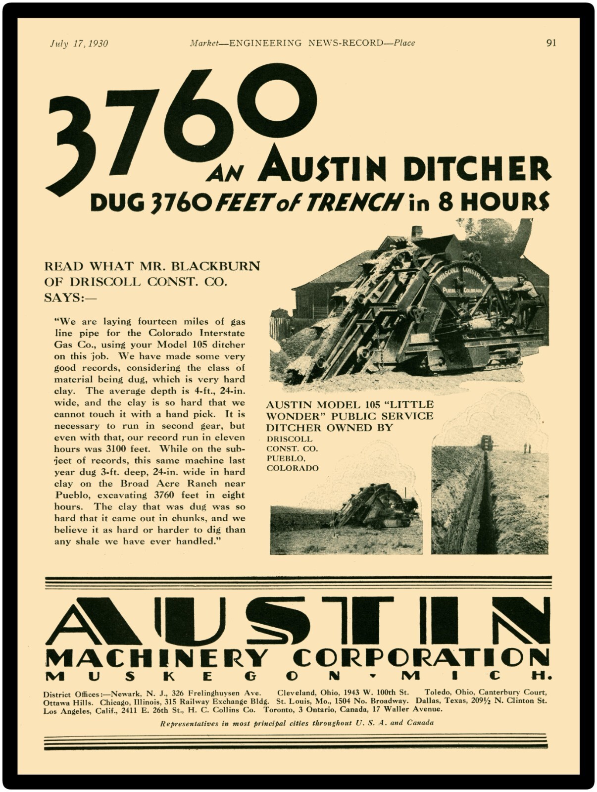 1930 Austin Machinery, Muskegon, Michigan NEW Sign 24×30&Prime; USA STEEL XL Size 7 lb