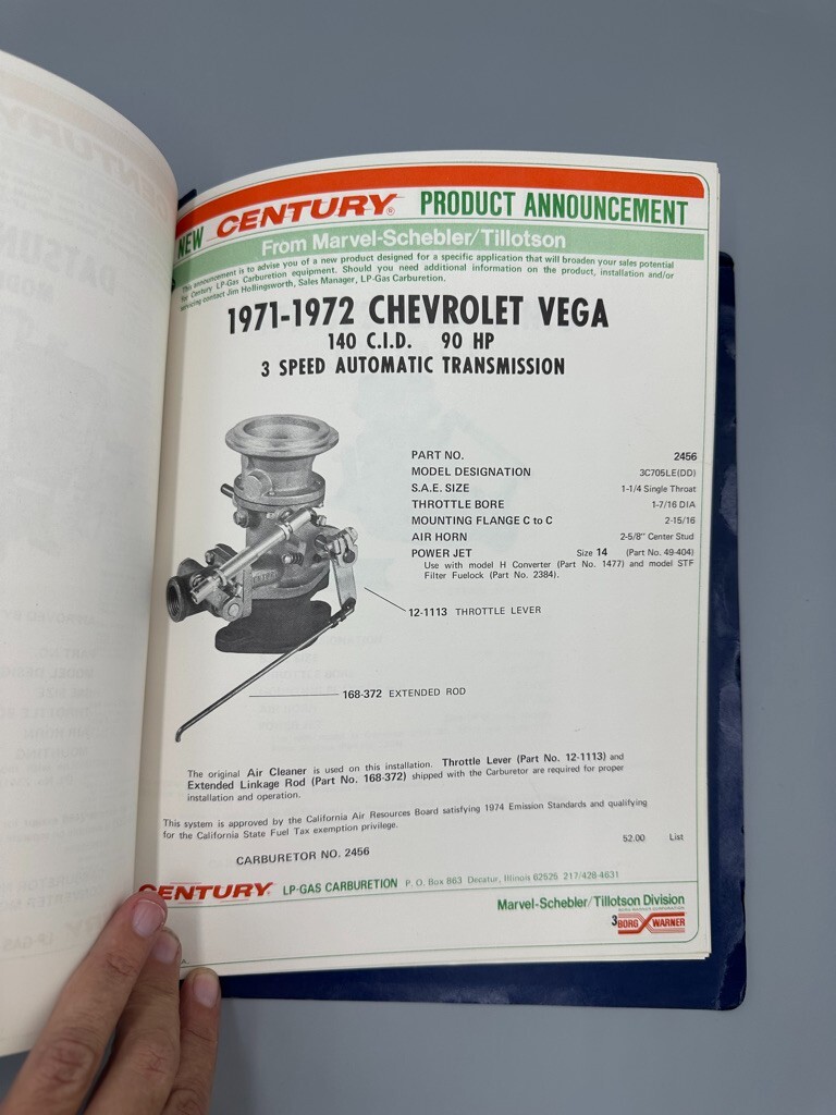 1970 Century LP Gas Carburetion ALLIS CHALMERS LIFT Ford Pinto Manual Catalog