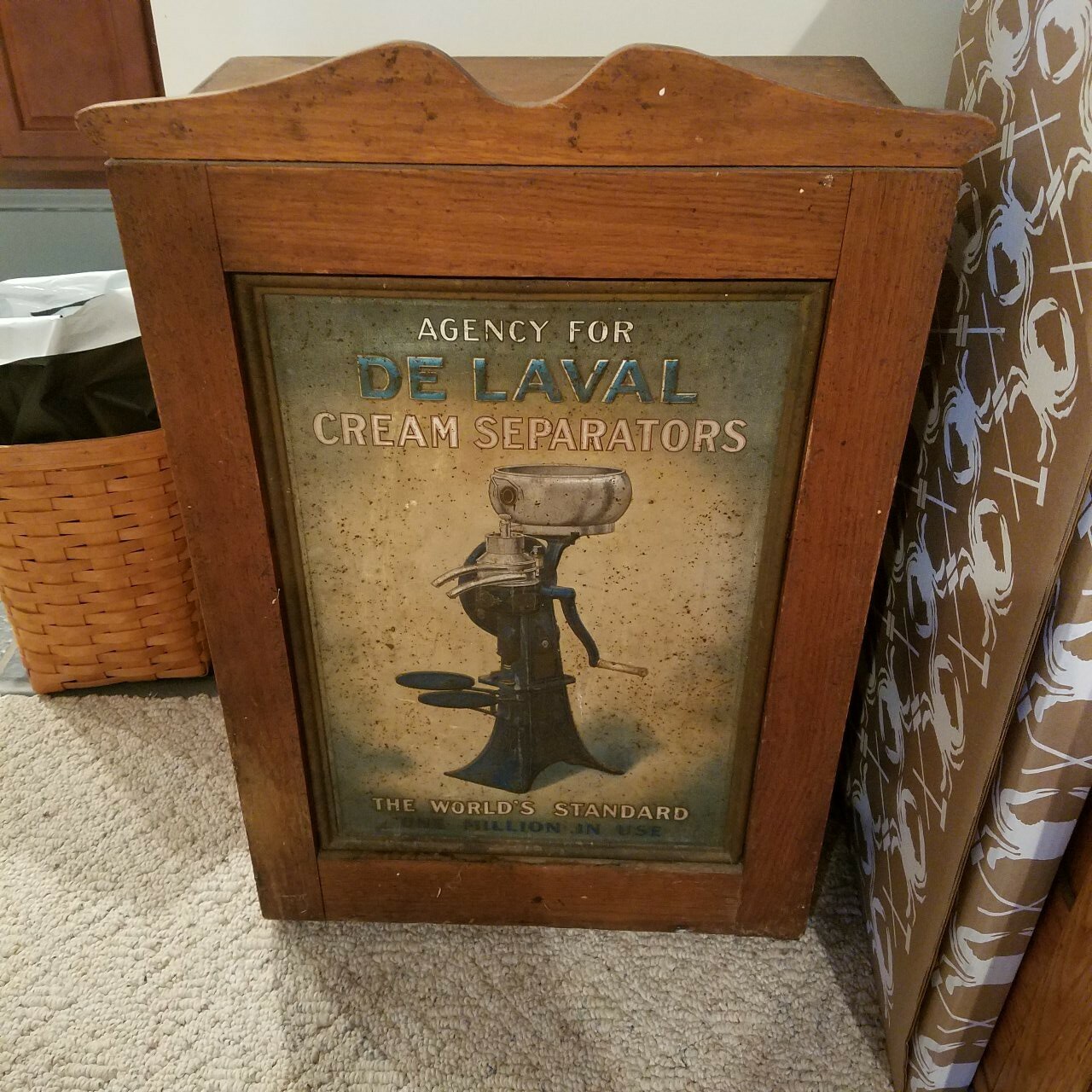 ANTIQUE DE LAVAL CREAM SEPARATORS AMERICAN OAK PARTS CABINET, W/ ORIGINAL PARTS
