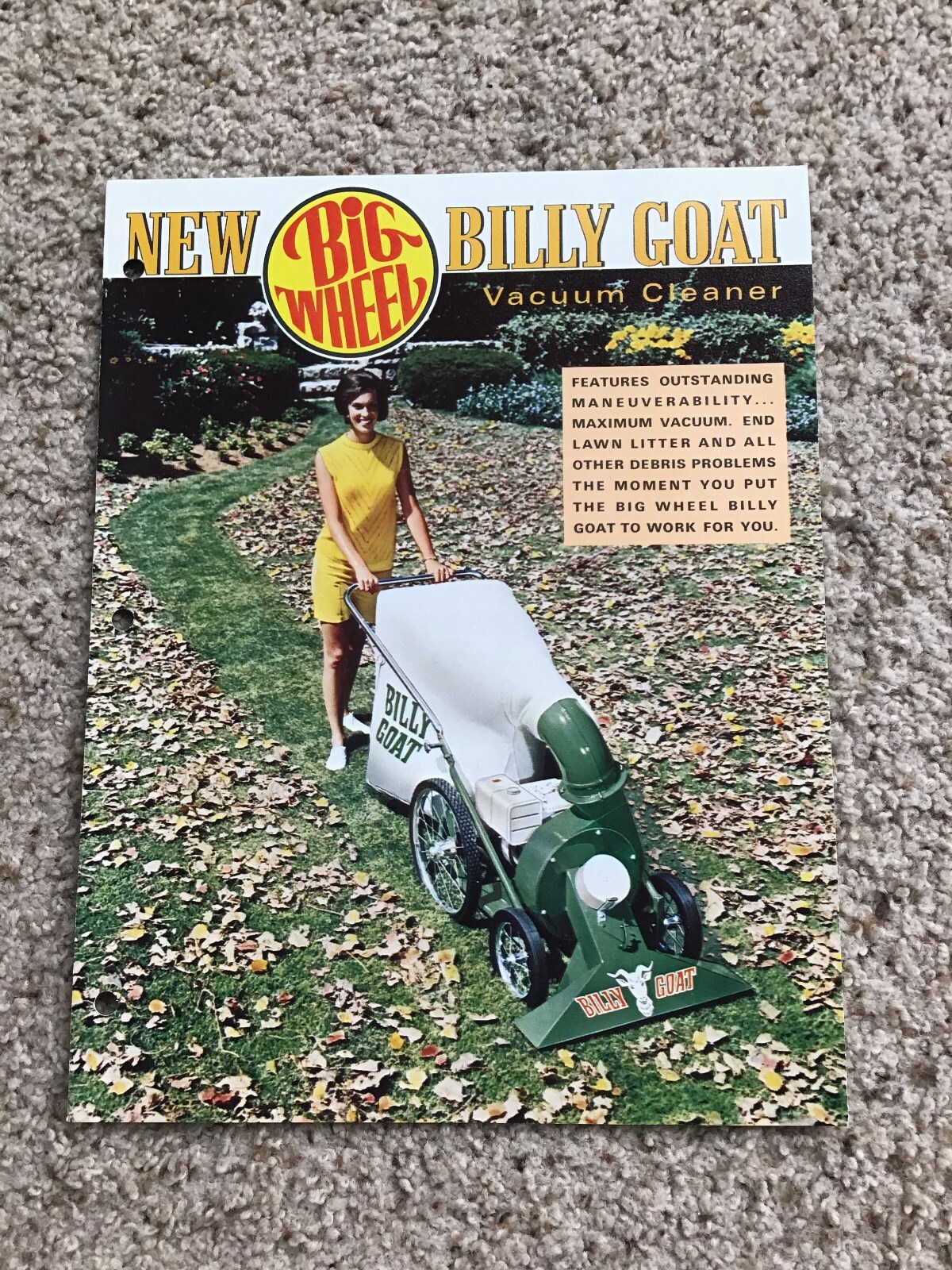 1967 Billy Goat Big Wheel, Lawn care unit, sales literature.