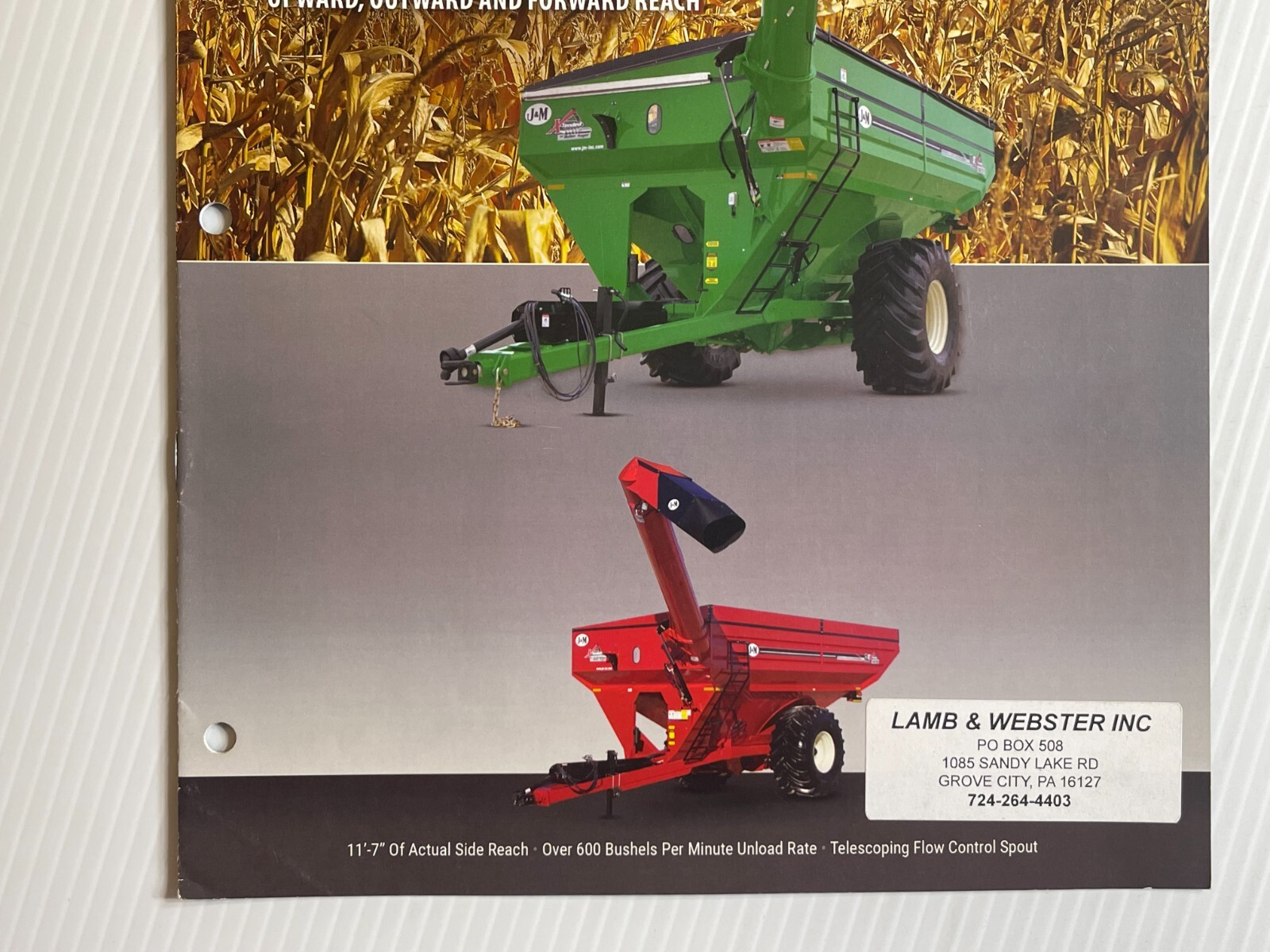 J&M X-Tended Reach Grain Carts Sales Brochure *2010s* (Showroom Sales Book)