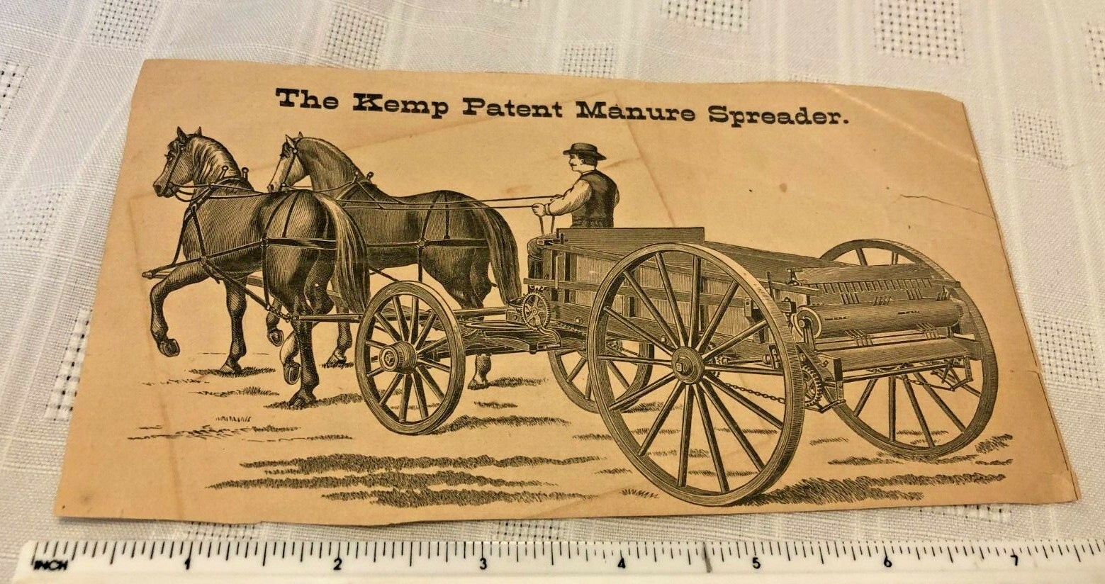 The Kemp Patent Manure Spreader Early Advertising cutout 1882 Era Farm Equipment