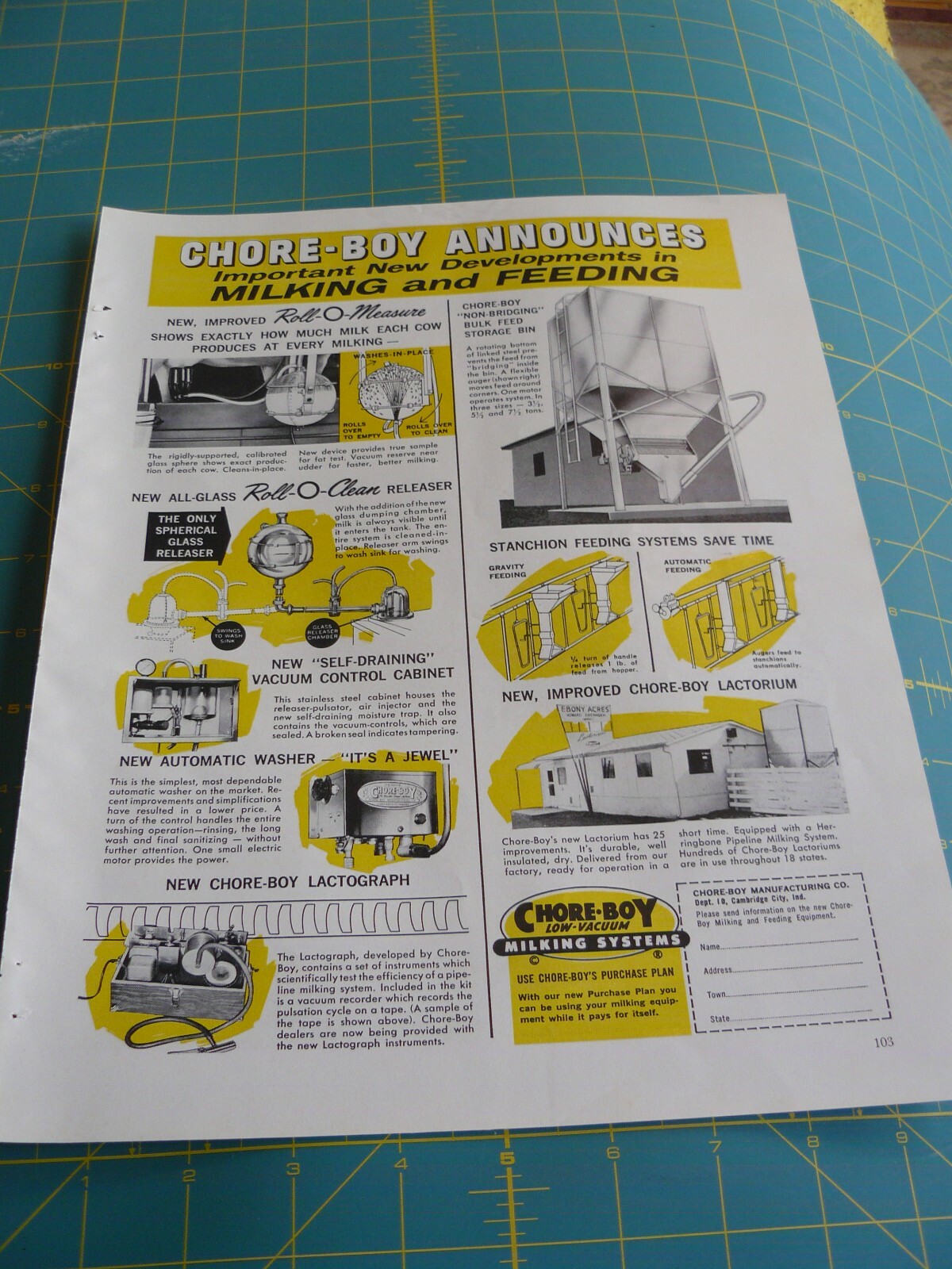 THE FARM QRTLY- SUMMER 1961 – ad – CHORE-BOY MILKING SYSTEM / Cambridge, IND