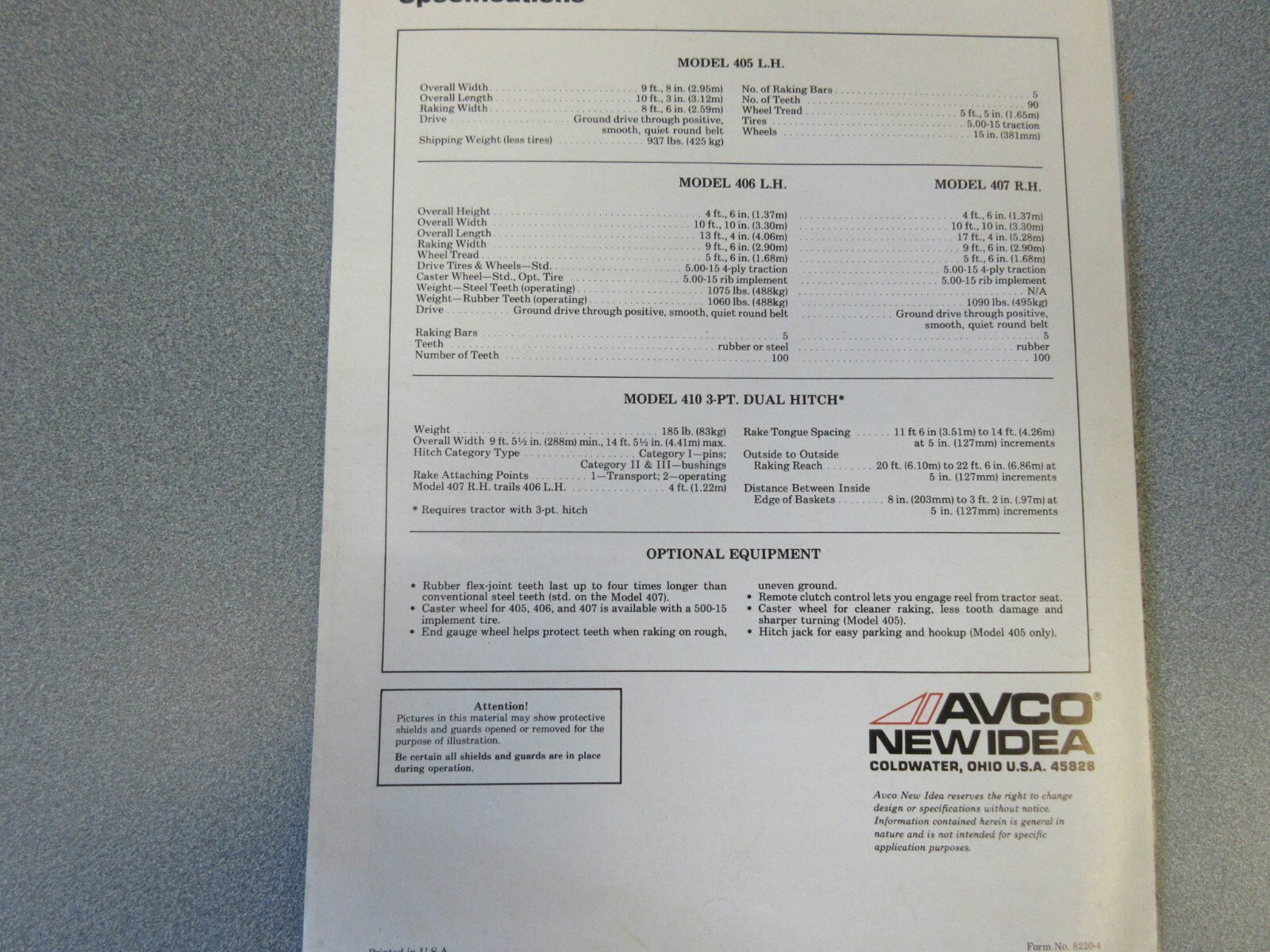 Avco New Idea Rakes Sales Brochure