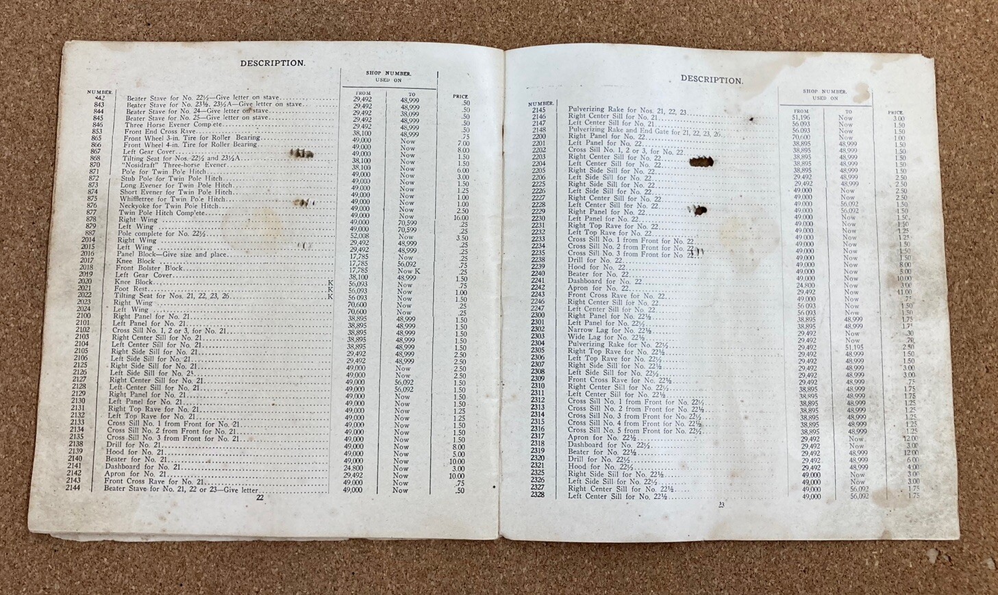 c. 1880 KEMP & BURPEE SUCCESS AND KEMP ORIGINAL MANURE SPREADER PART LIST MANUAL
