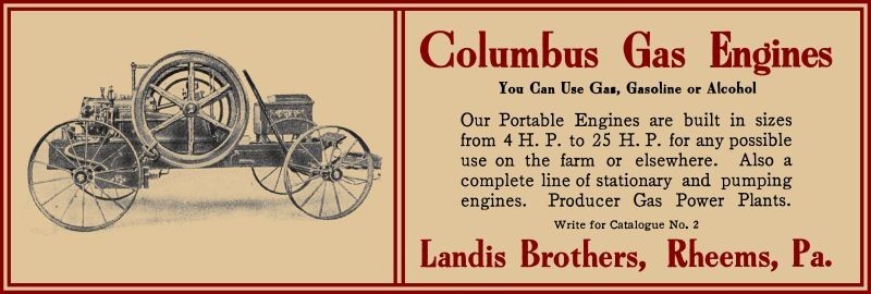 1908 Landis Brothers Columbus Gas Engines, Rheems PA New Metal Sign: 6×18&Prime;