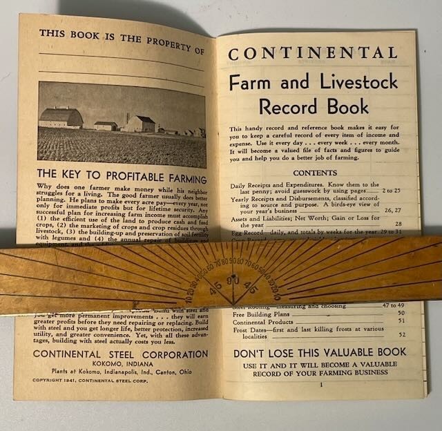 1942 Continental Farm & Livestock Record Book Unused Kokomo IN Steel Advertising