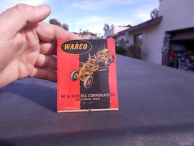 Vintage Warco Road Grader W A Riddel Corp Bucryus Ohio Matchbook Advertising