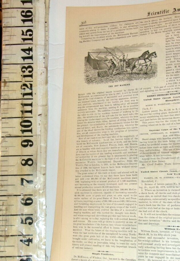 1881 McCORMICK HARVESTING MACHINE COMPANY MANUFACTURE REPORT