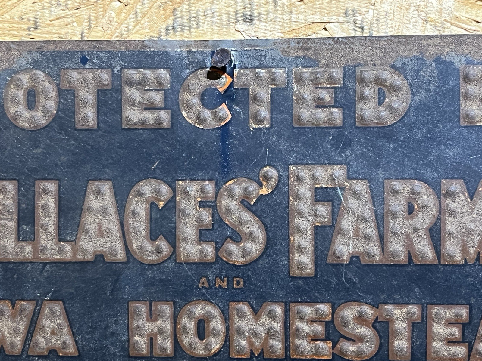 VTG PROTECTED BY WALLACES FAMER & IOWA HOMESTEAD REWARD FOR THEIVES METAL SIGN
