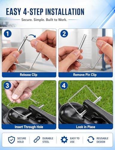 5 Pack Square Trailer Pin 1/4 inch x 2-3/4 inch, Heavy Duty Shaft Locking Pin, C
