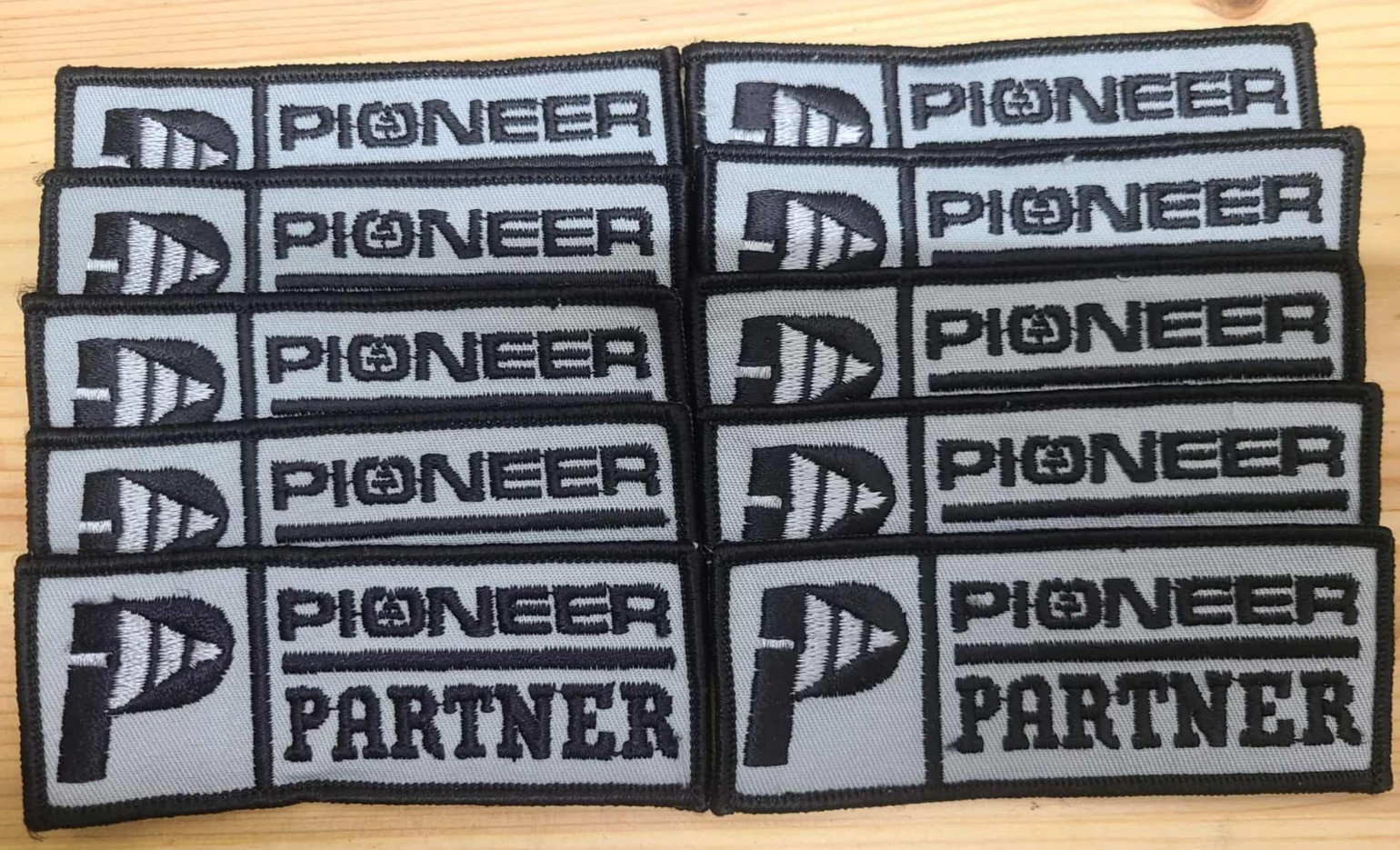 Pioneer Partner Embroidered Patch Badge Gray Black Rectangle Sew On LOT OF 10