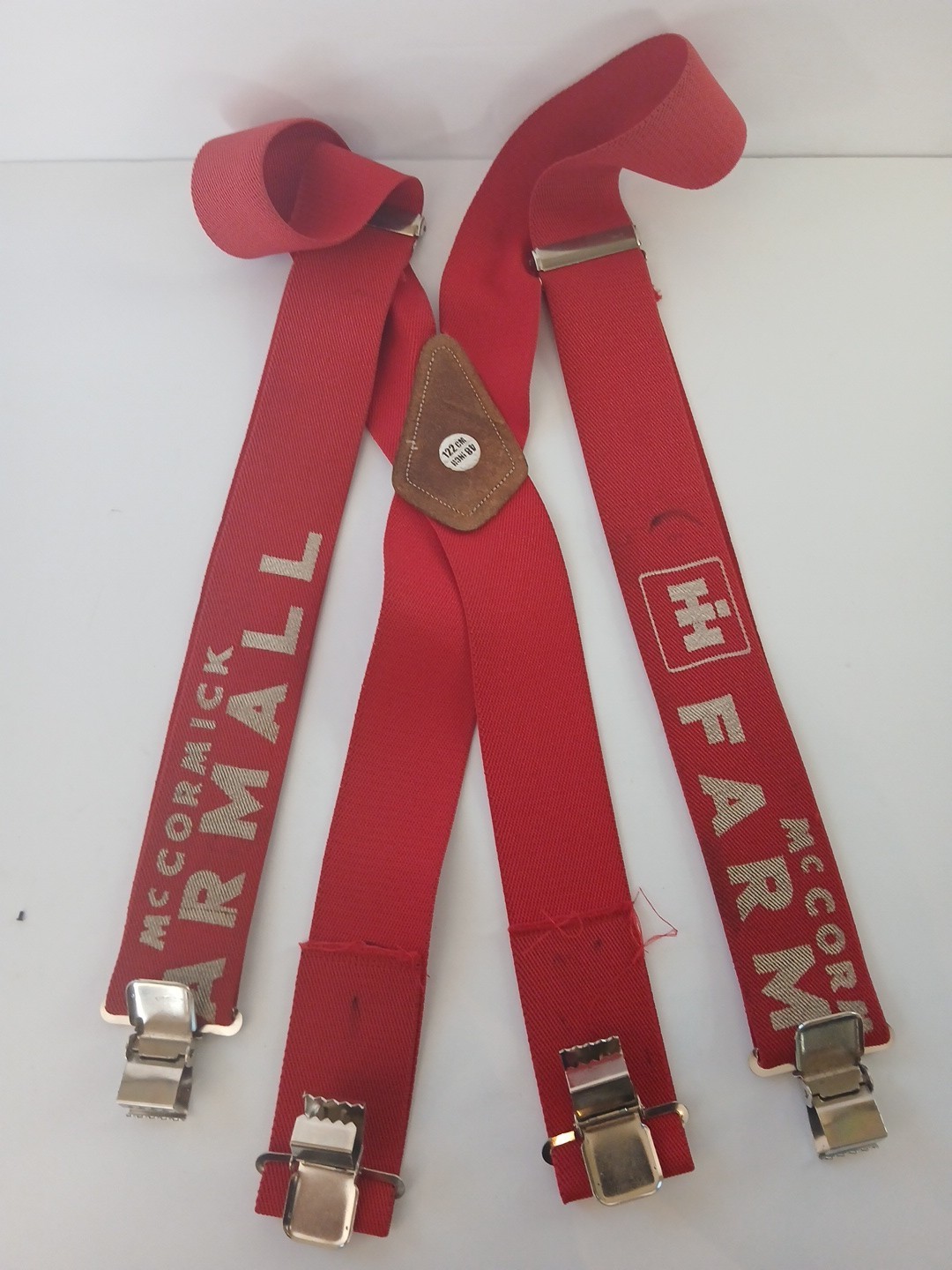 Vintage McCormick Farmall IH Red Suspenders Case Leather Patch USA