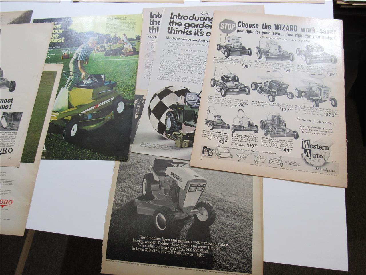 ORIGINAL VINTAGE ANTIQUE~ 1950s – 70s MIXED RIDE & PUSH LAWNMOWER ~ PRINT AD LOT