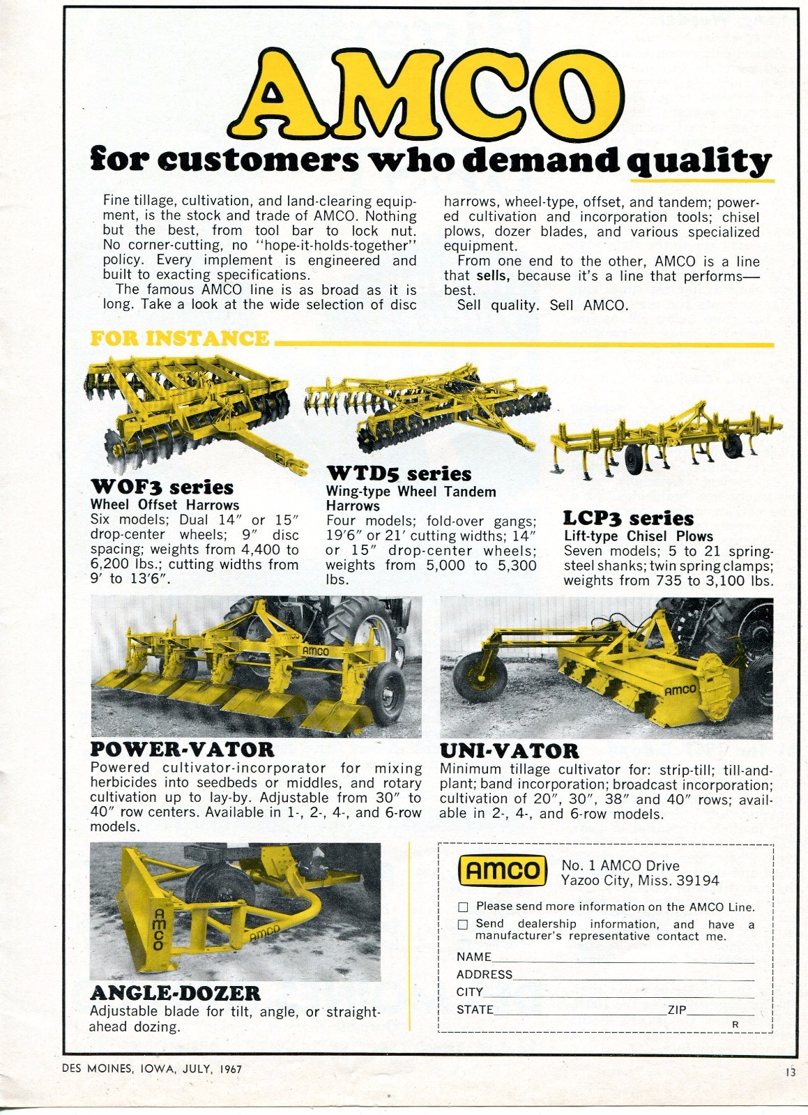 1967 Print Ad Alexander Manufacturing Co AMCO Harrows Power & Uni-Vator & Dozer