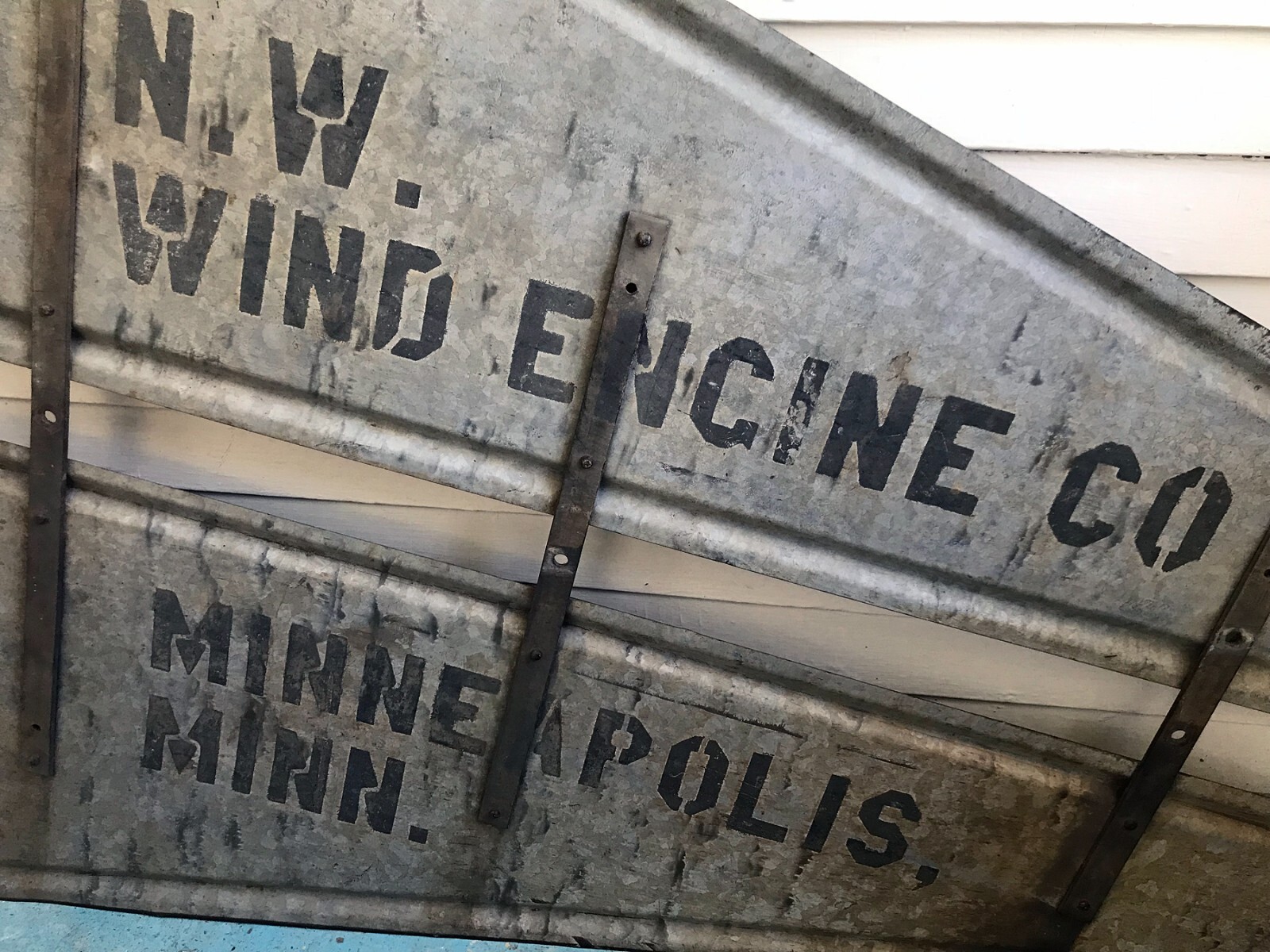 c1920 Antique Monitor + NW Wind Engine Co Windmill Tail Evansville Wis