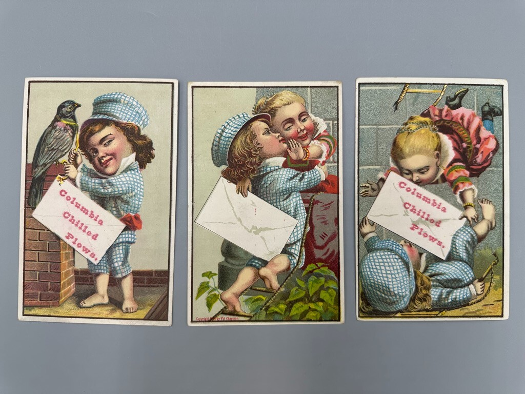 1880s COLUMBIA CHILLED PLOW Love Note FARM Advertising Trade Card COPAKE IRON NY