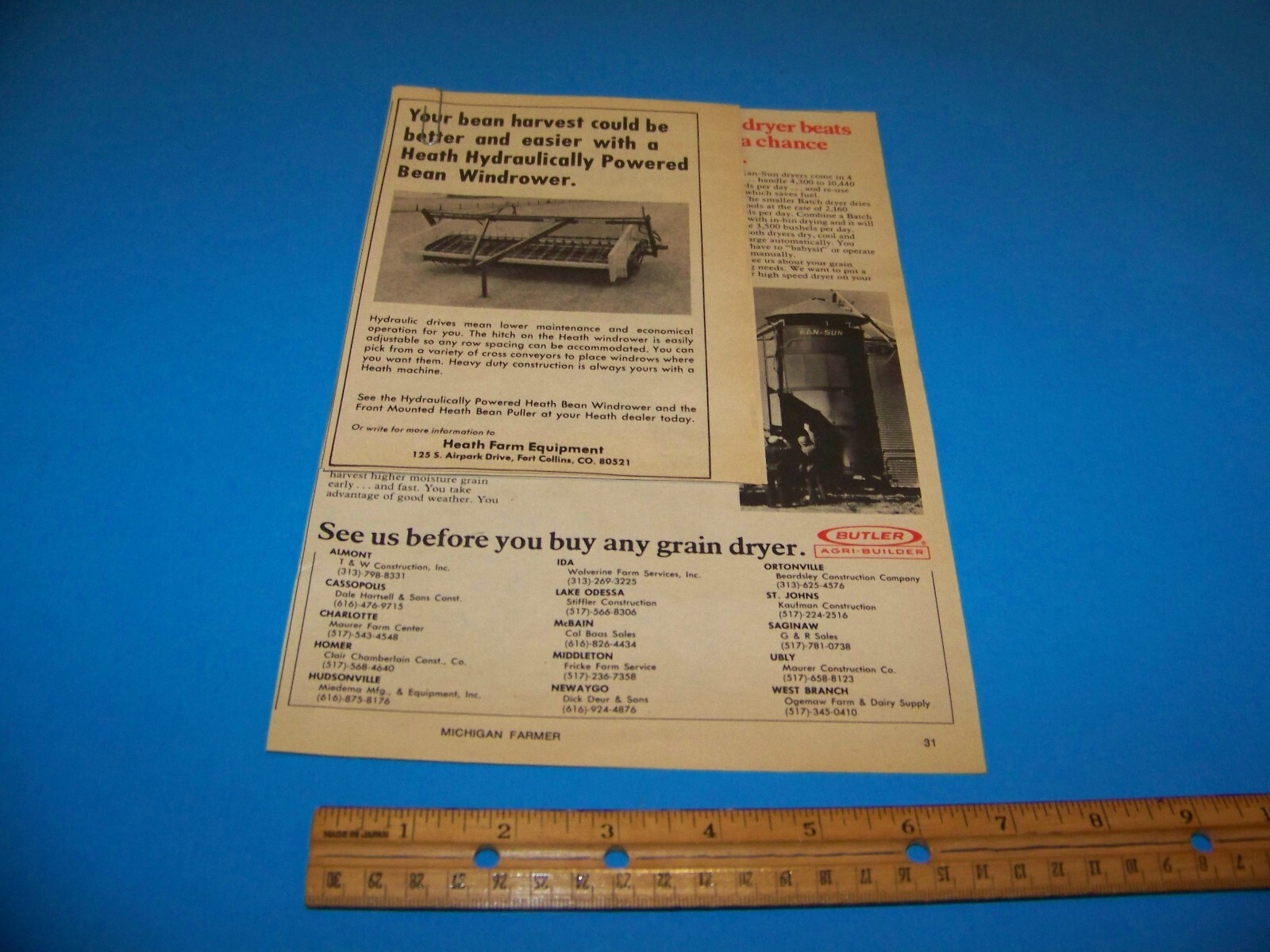 Mixed Lot Agricultural Print Ads from Magazine Vintage 1977 Heath / Butler