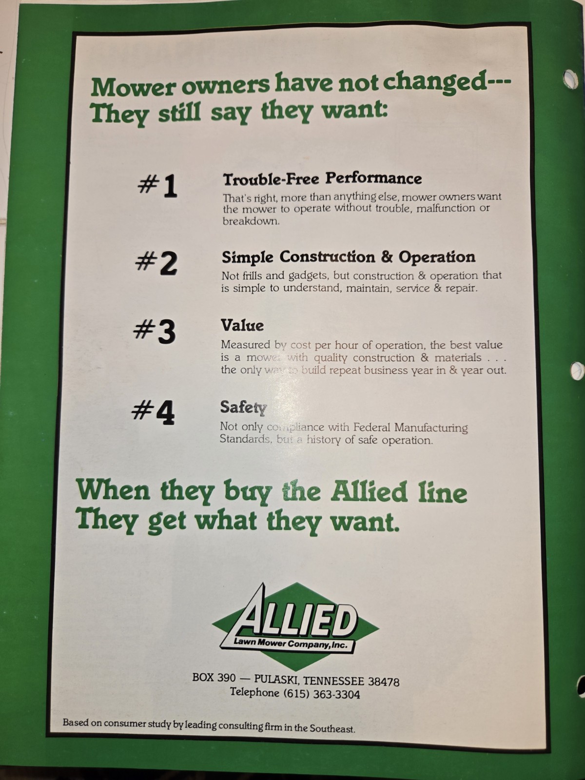1985 ALLIED LAWN MOWER DEALER BROCHURE
