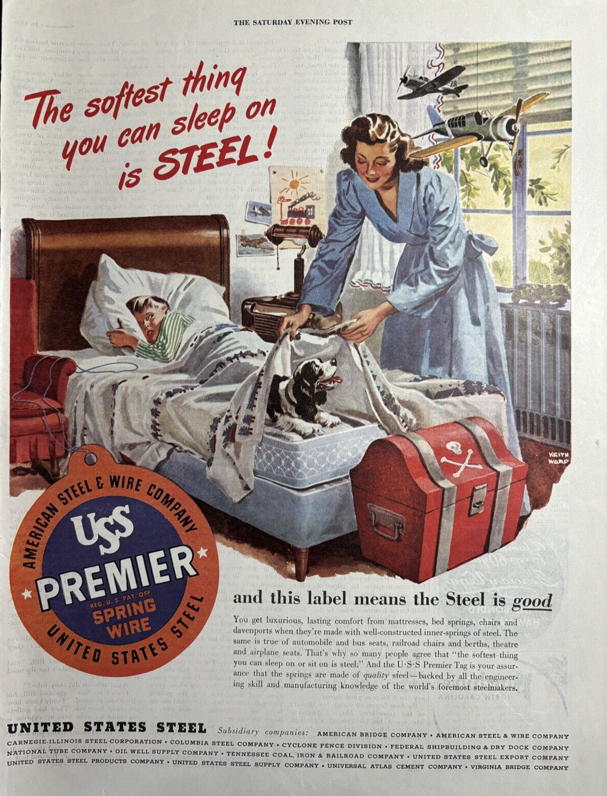 1946 United States Steel American Wire Co Spring Sleep Mattresses VTG Print Ad