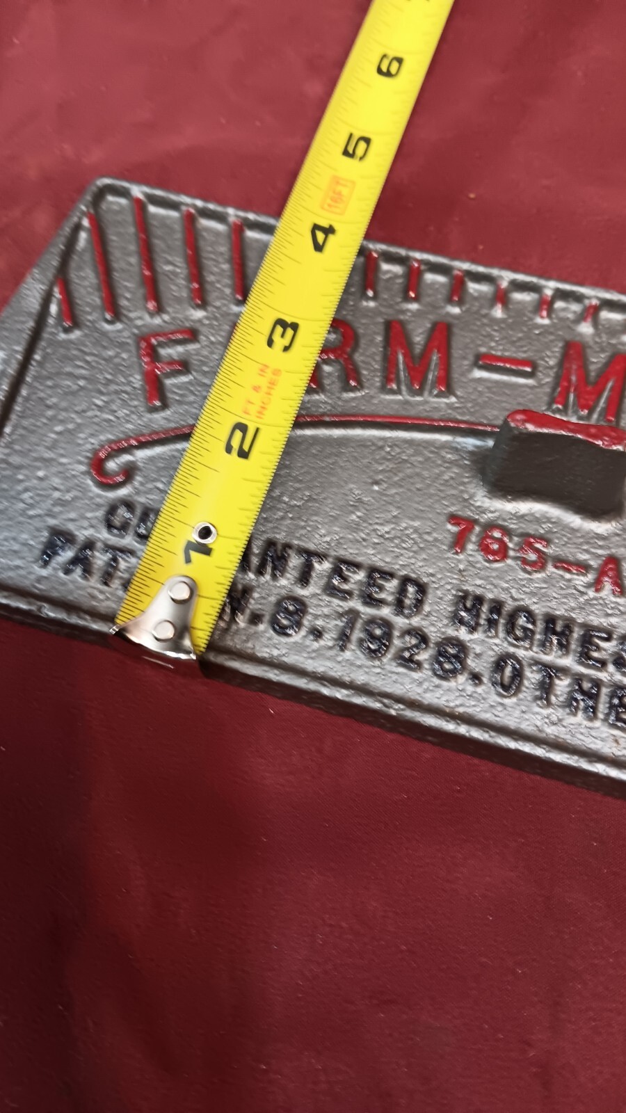 Farm-Master 165-A Cast Iron Nameplate, Patent 1928, Shop Wall Decor