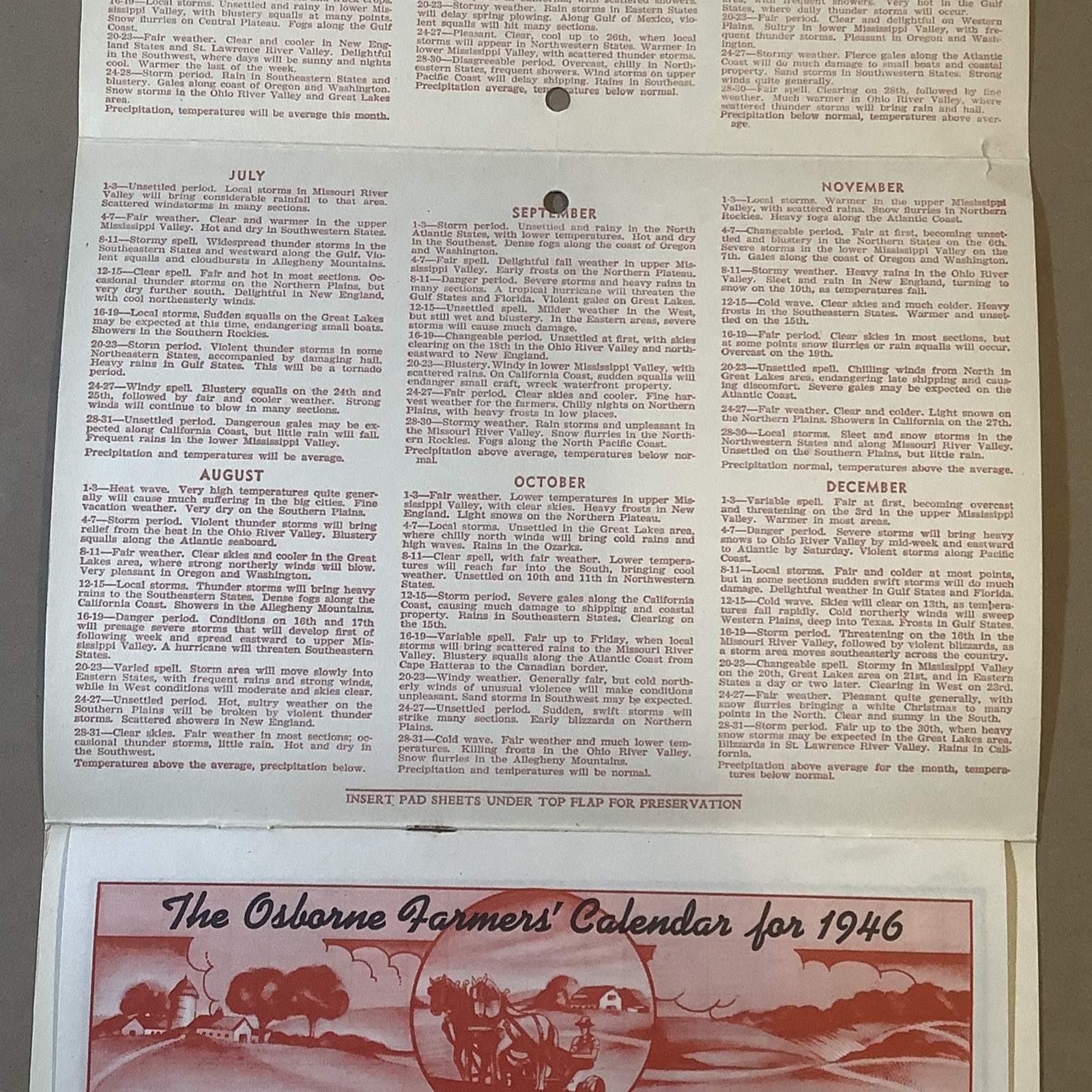 1946 Muntz-McLaughlin Co. Farm Inventory Calendar Holgate OH INV-P0801