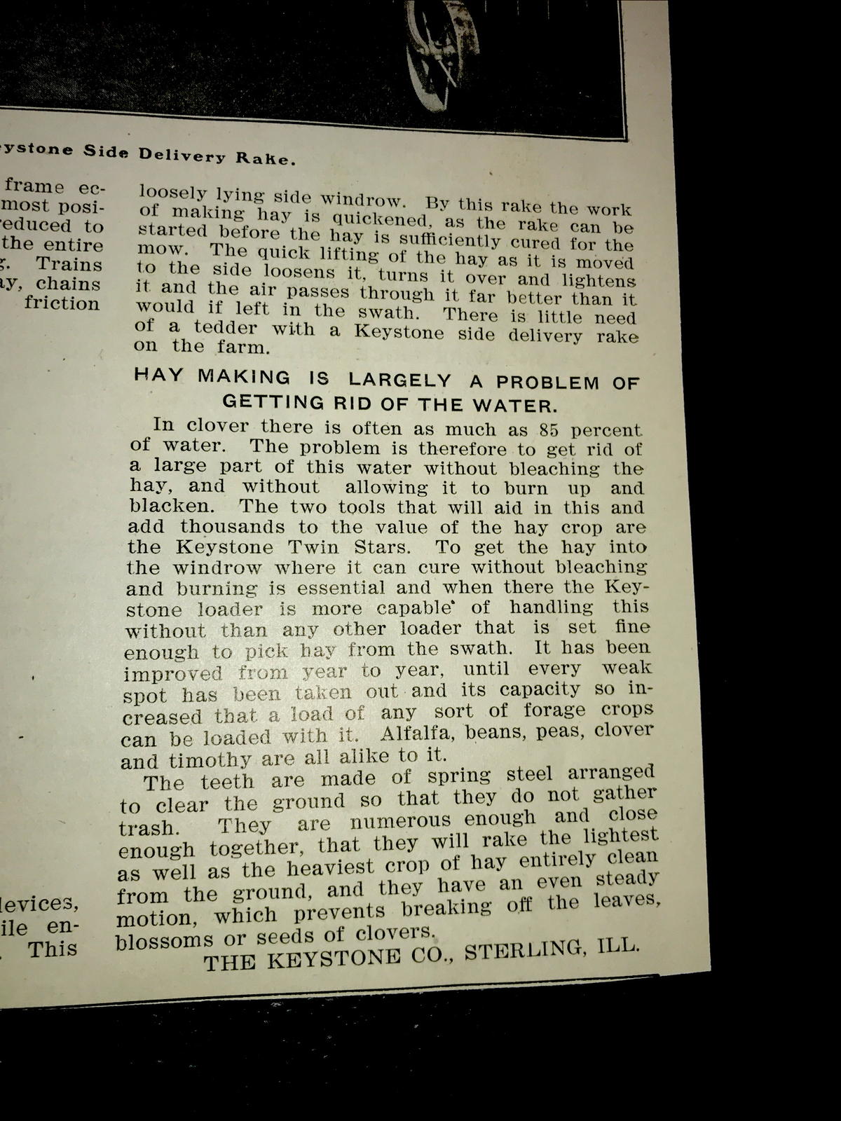 1903 Keystone Farm Implement Advertising – Photo & Article Sterling – Illinois