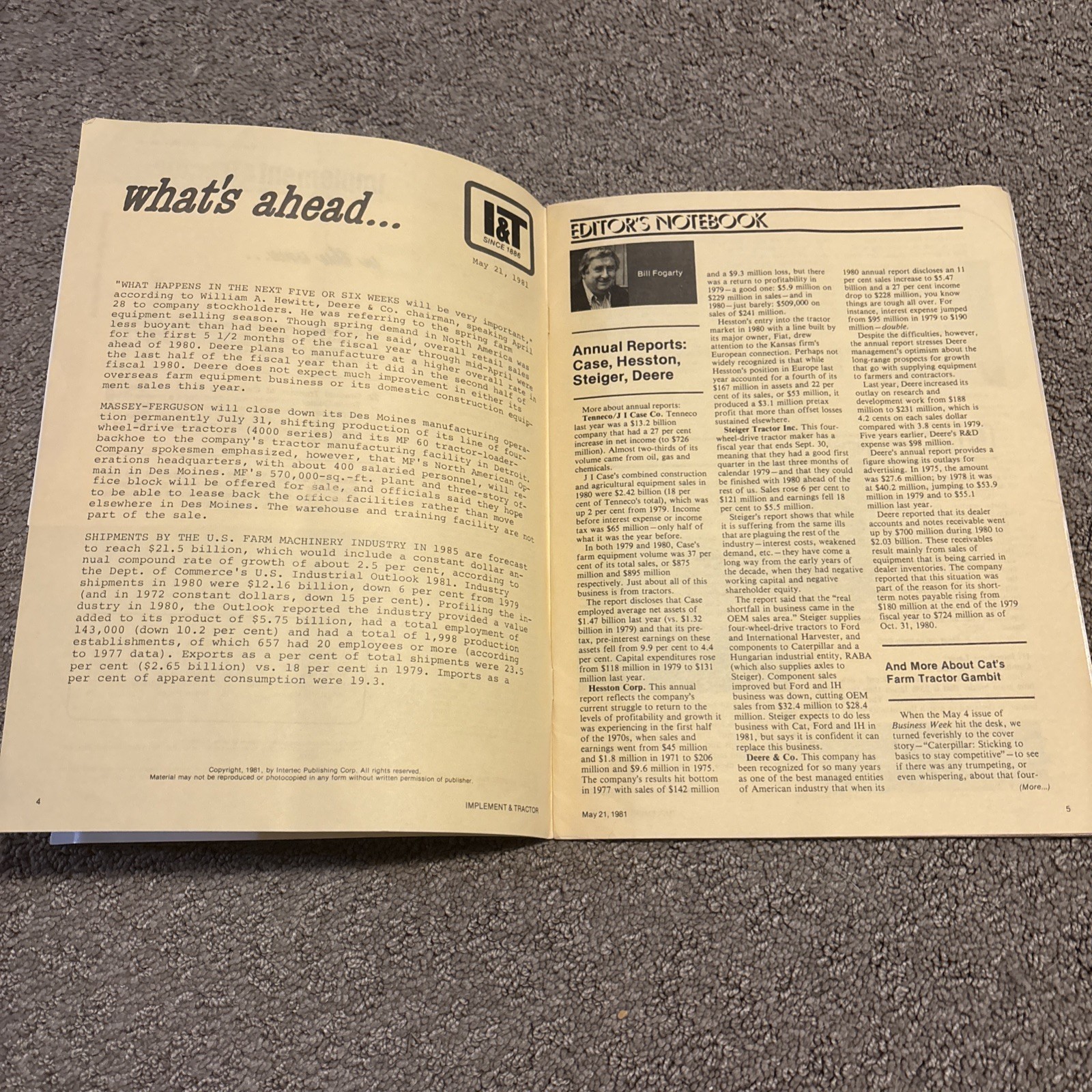 Implement & Tractor Magazine May 21, 1981 Farming Agriculture Vintage Ads J