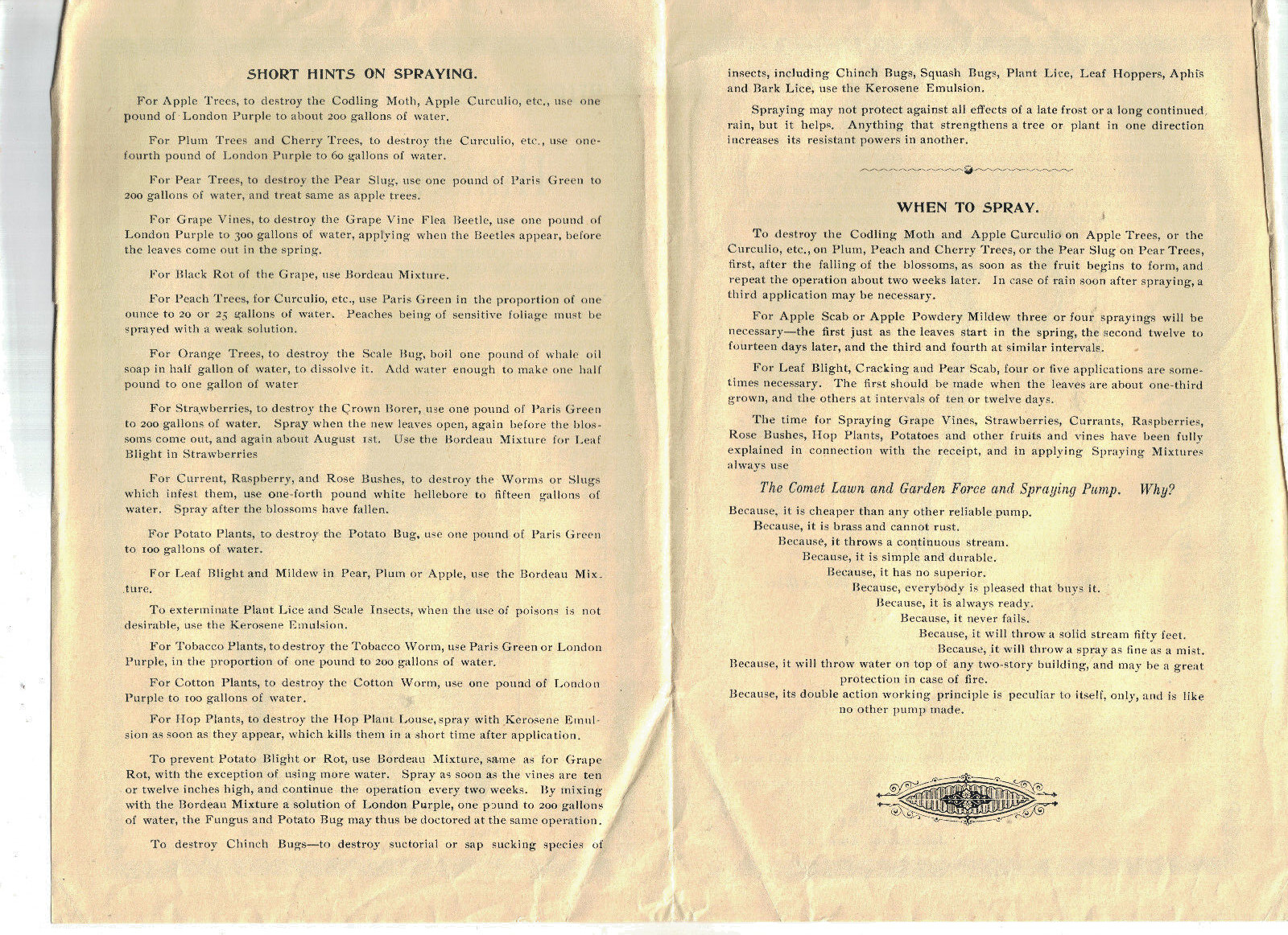 1896 Comet Lawn &Garden Force Pump Recruiting Letter Packet Price List Catalogue