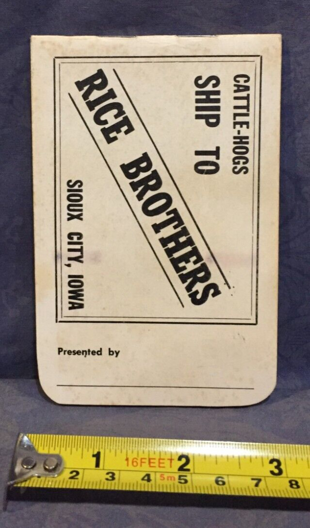 Rice Brothers Sioux City Stockyards 1975 Advertising Notebook