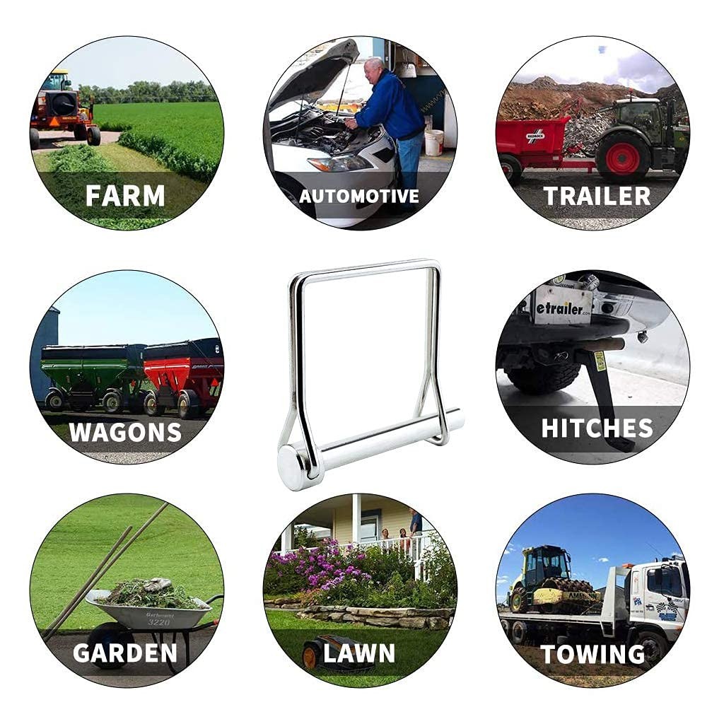 (Silver) 10 Pieces Square Pto Pin 3/8 Inch (9.21MM) Heavy Duty Trailer Coupler P