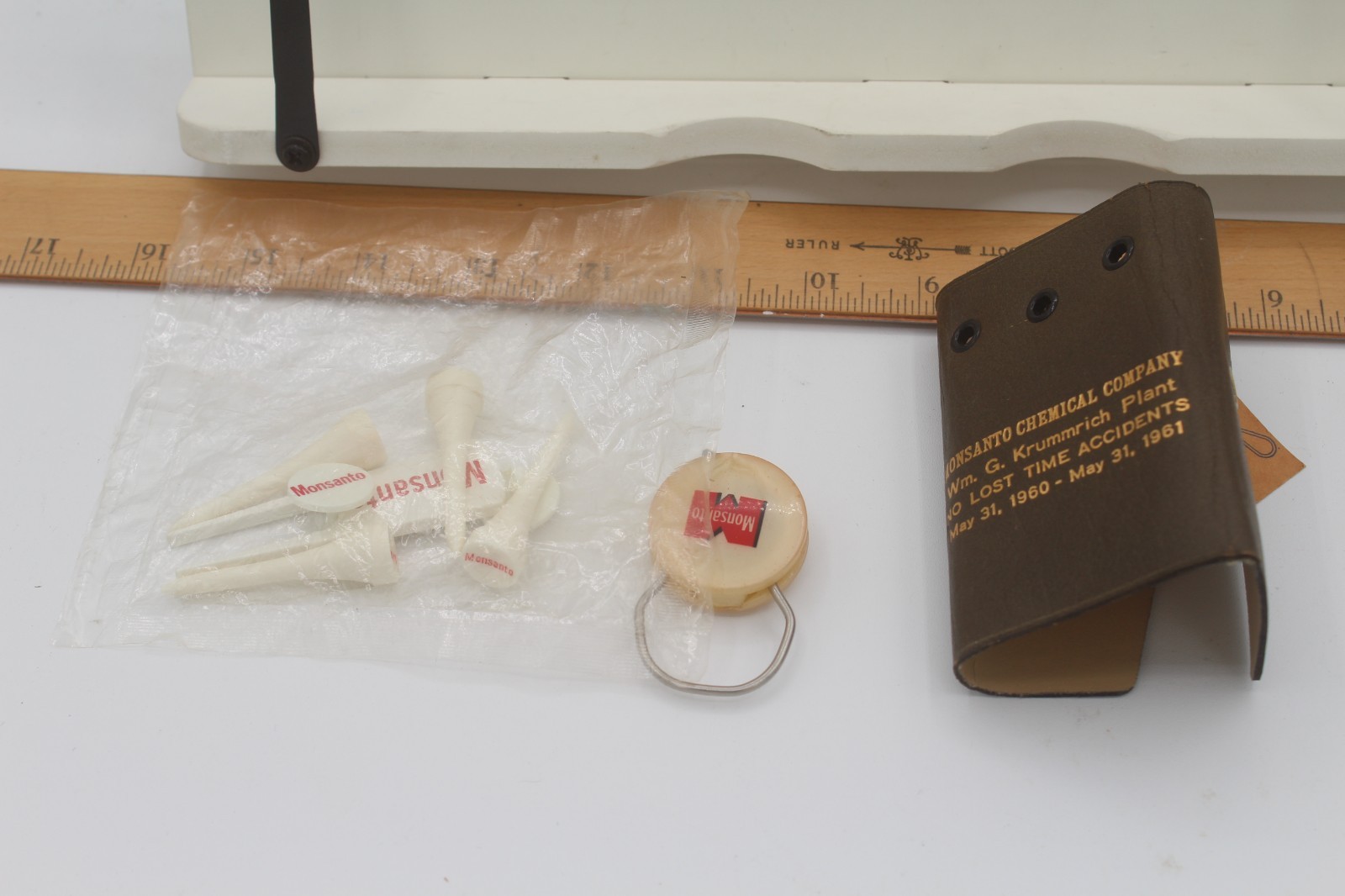 Vintage Monsanto Key pouch, key ring with tape mesaure and golf tees 1960&rsquo;s