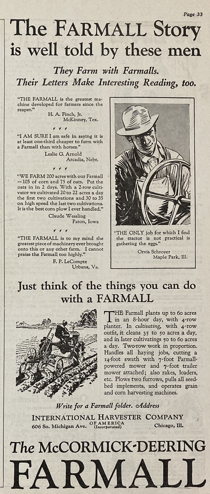 1929 AD.(XH70)~INTERNATIONAL HARVESTER CO. MCCORMICK-DEERING FARMALL TRACTOR