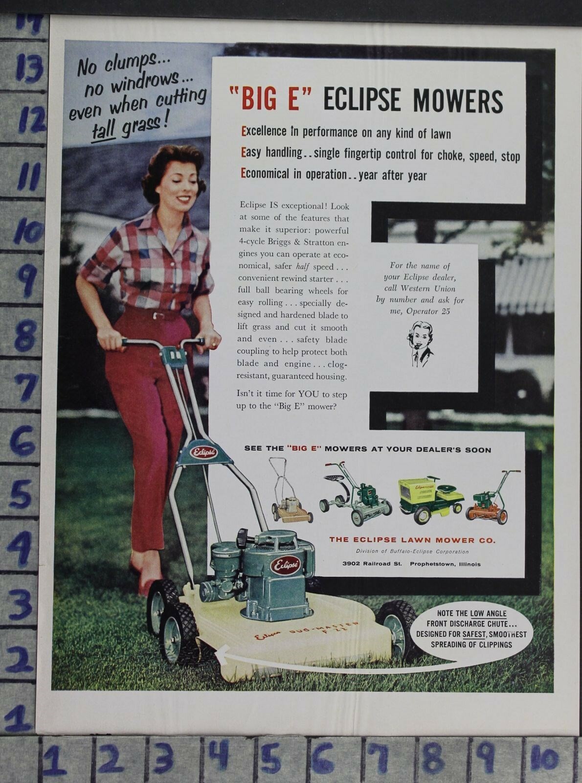 1959 AGRICULTURE HOME GARDEN LAWN MOWER ECLIPSE PROPHETSTOWN VINTAGE AD DV100