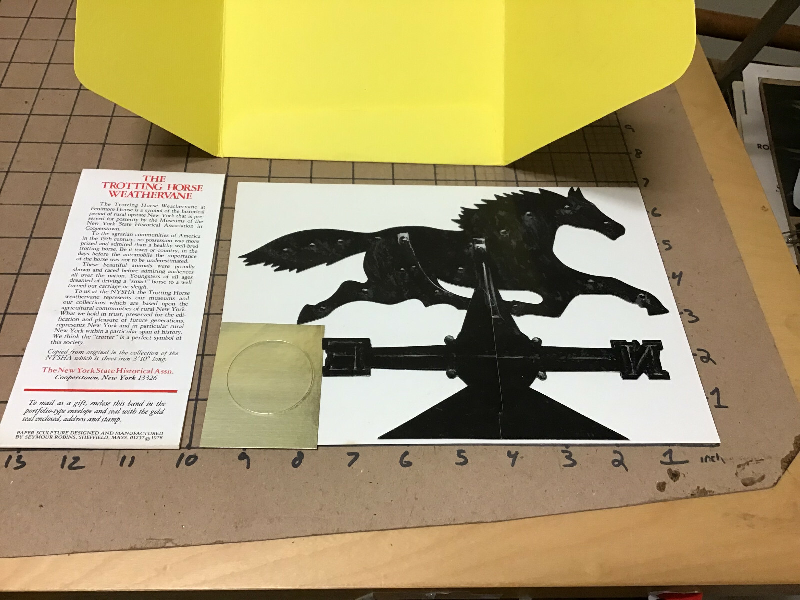 paper TROTTING HORSE WEATHERVANE the farmers museum – 1978 – in package, open