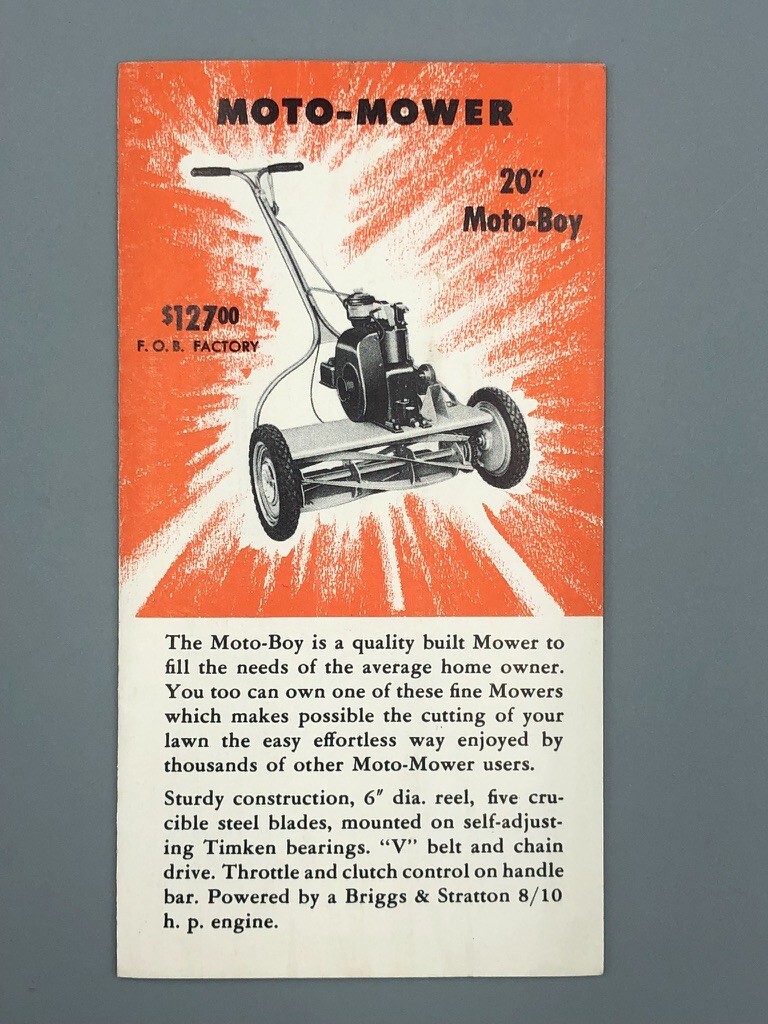 1940s Reel LAWN MOTO- MOWER Vintage ADVERTISING Brochure Garden Tractor