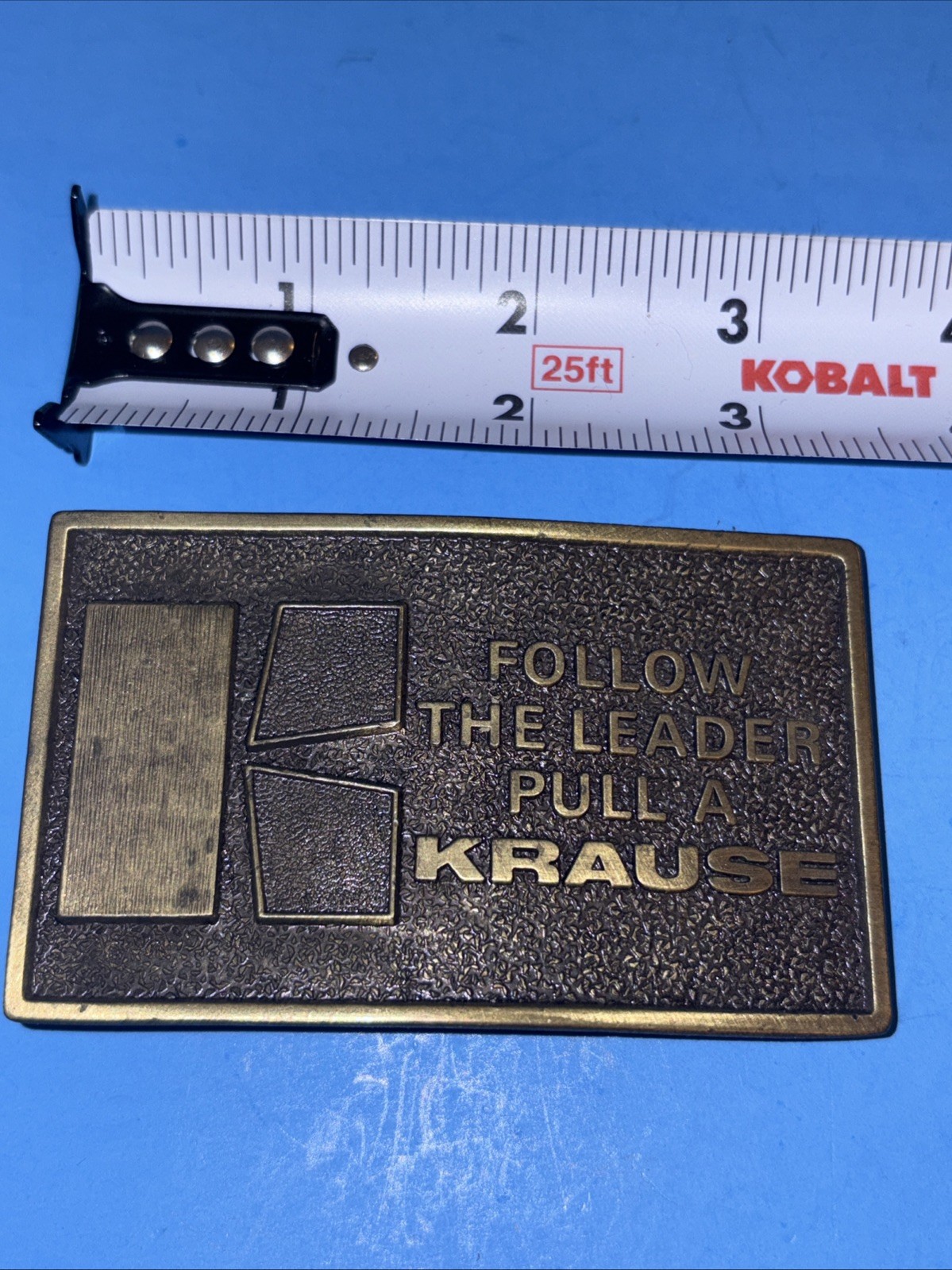 Vtg Krause Farm Equipment FOLLOW THE LEADER PULL BELT BUCKLE Lewis Corp USA