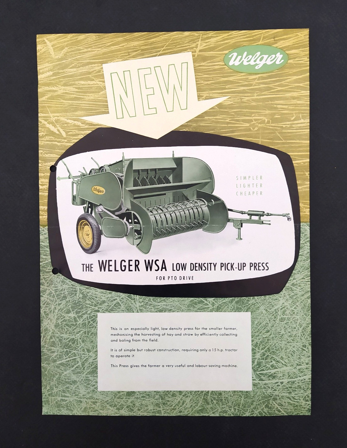 VINTAGE « WELGER » 1954 GERMAN BALERS 4 BROCHURES LOT AGRICULTURAL MACHINERY