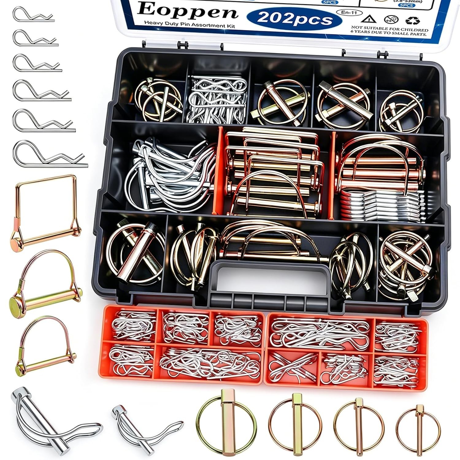 202Pcs Hitch Pins Clip Pins Linch Pins PTO Pins and Shaft Locking Pins Assort…